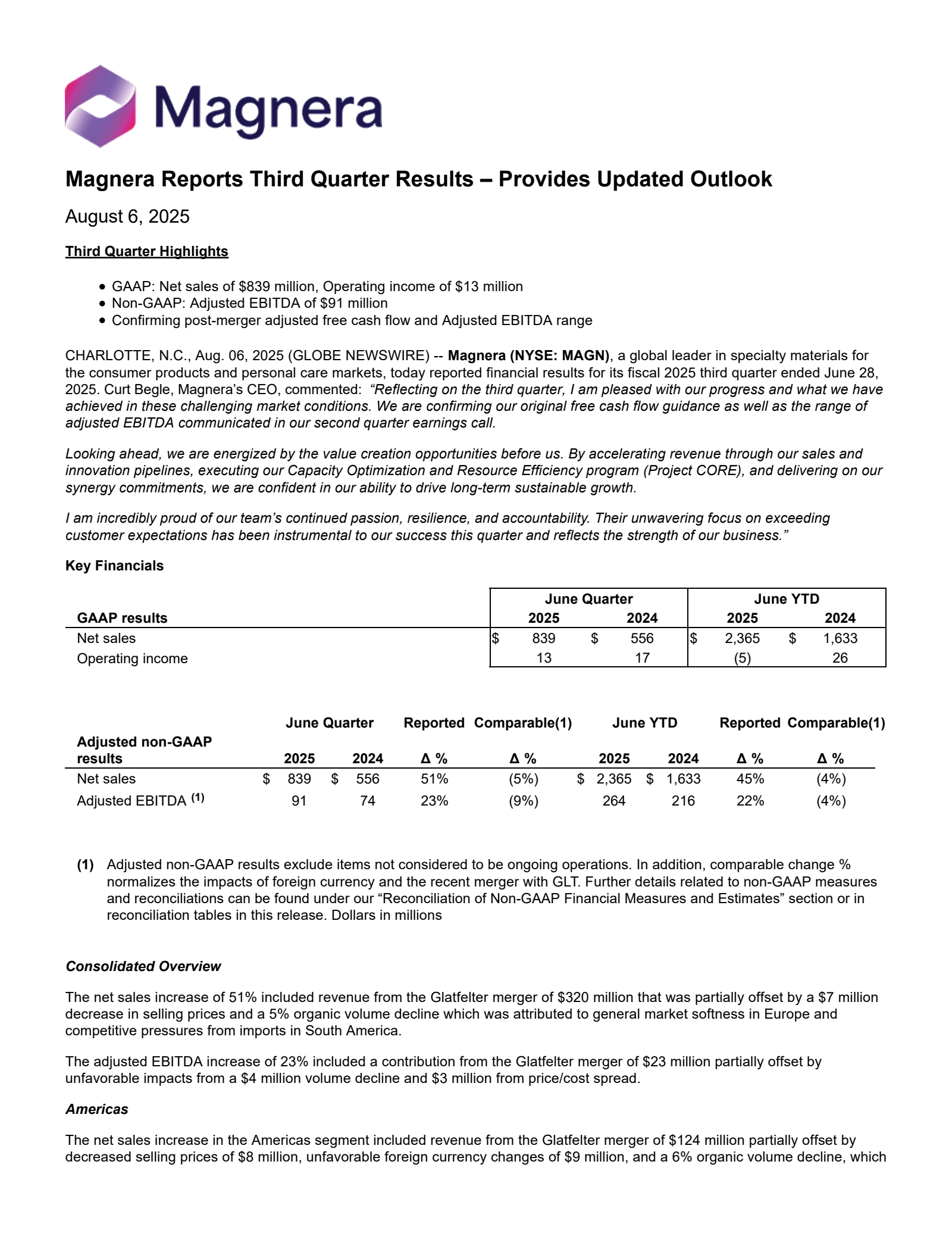 Magnera's Q3 2025 Press Release