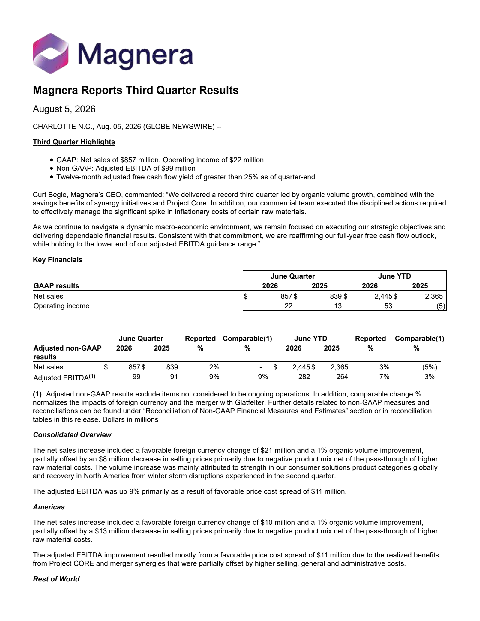 Magnera's Q3 2026 Press Release