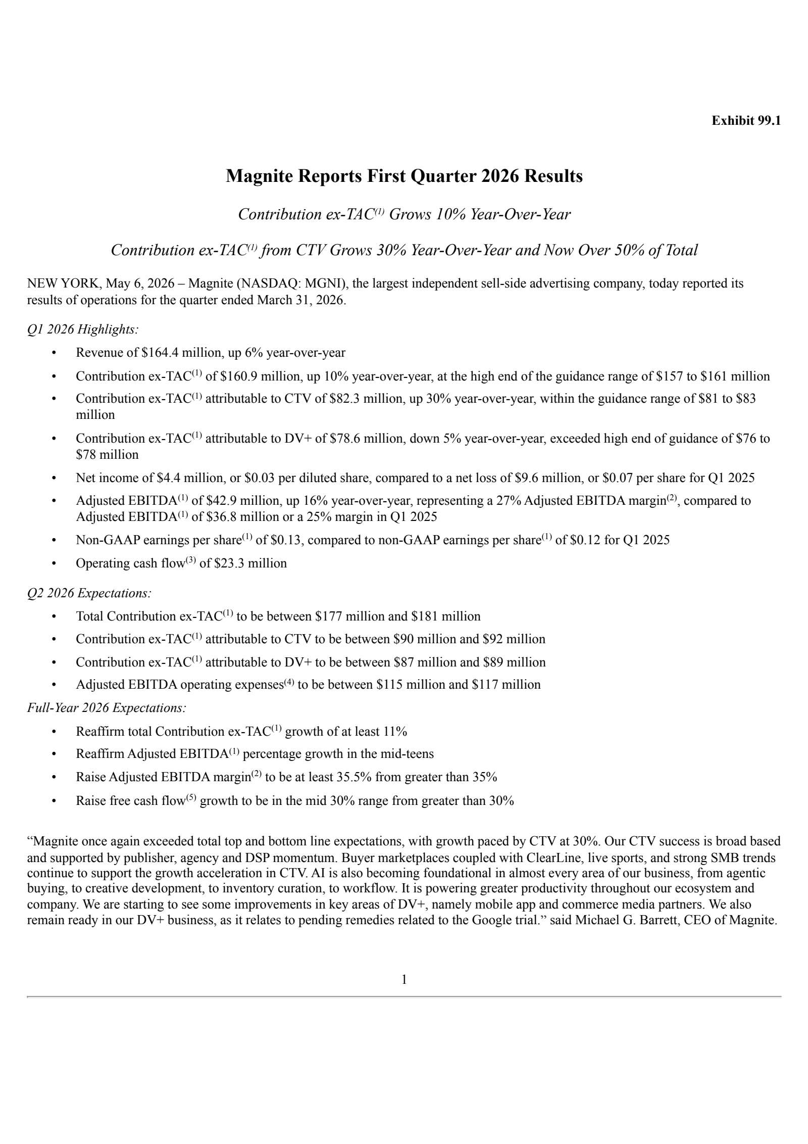 Magnite's Q1 2026 Press Release