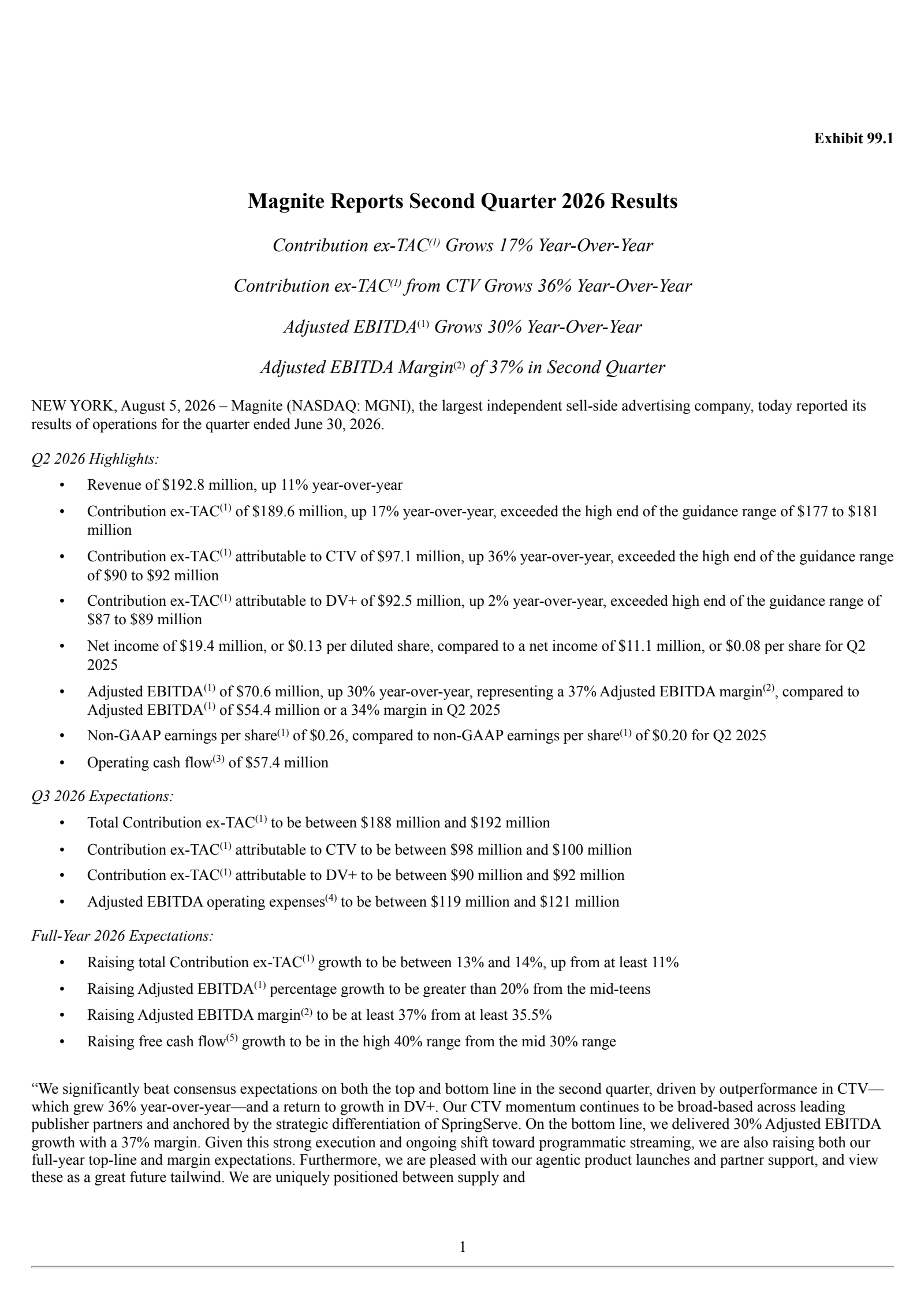 Magnite's Q2 2026 Press Release