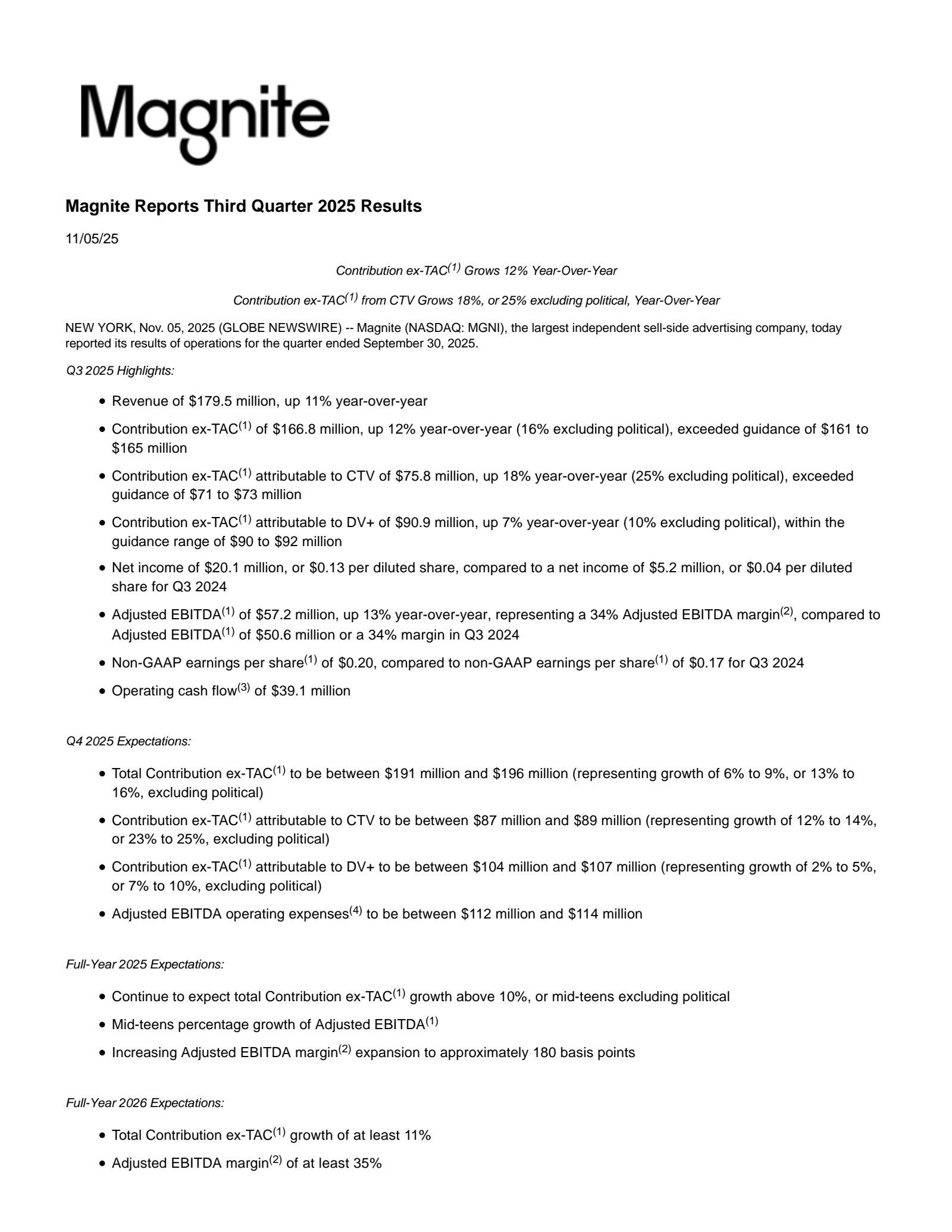 Magnite's Q3 2025 Earnings Release