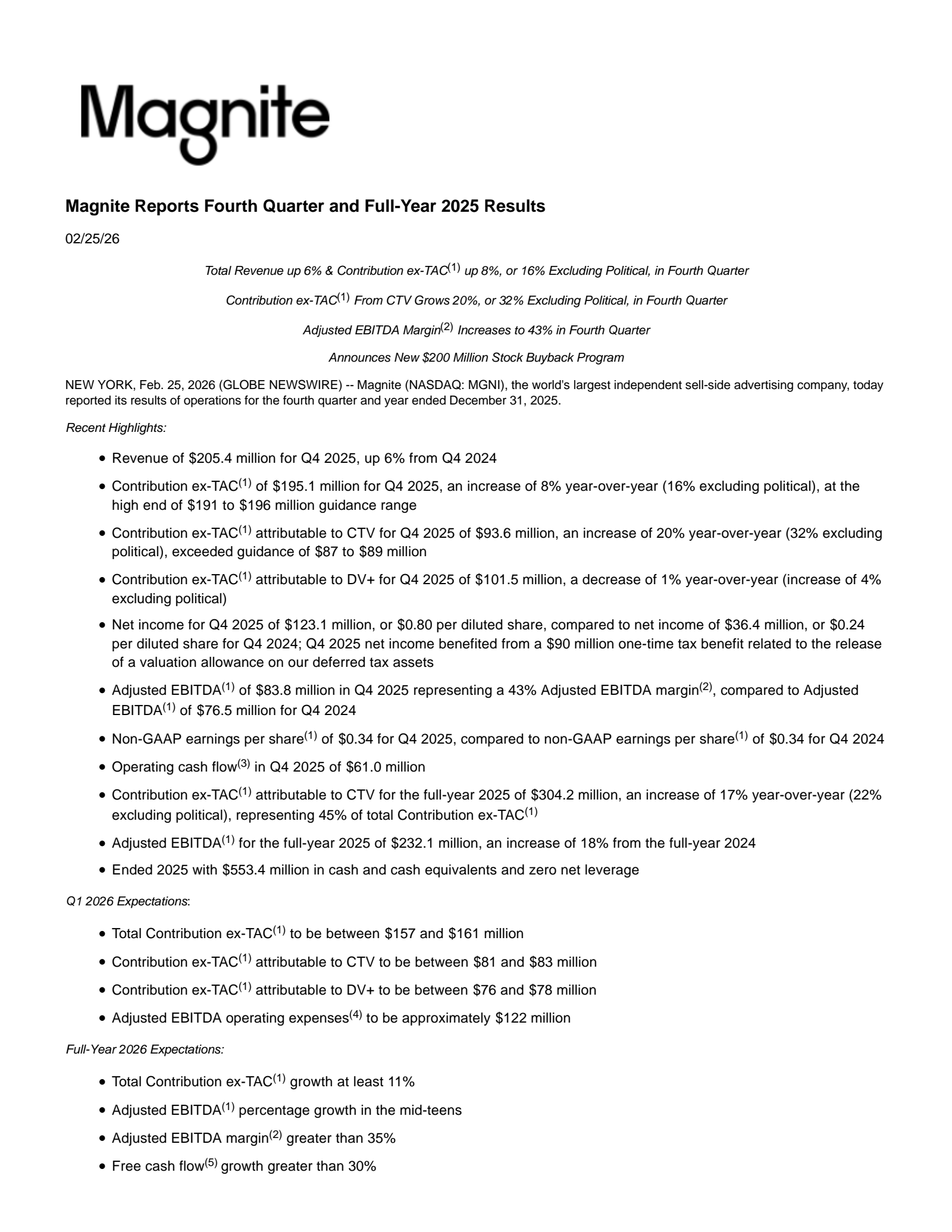 Magnite's Q4 2025 Press Release