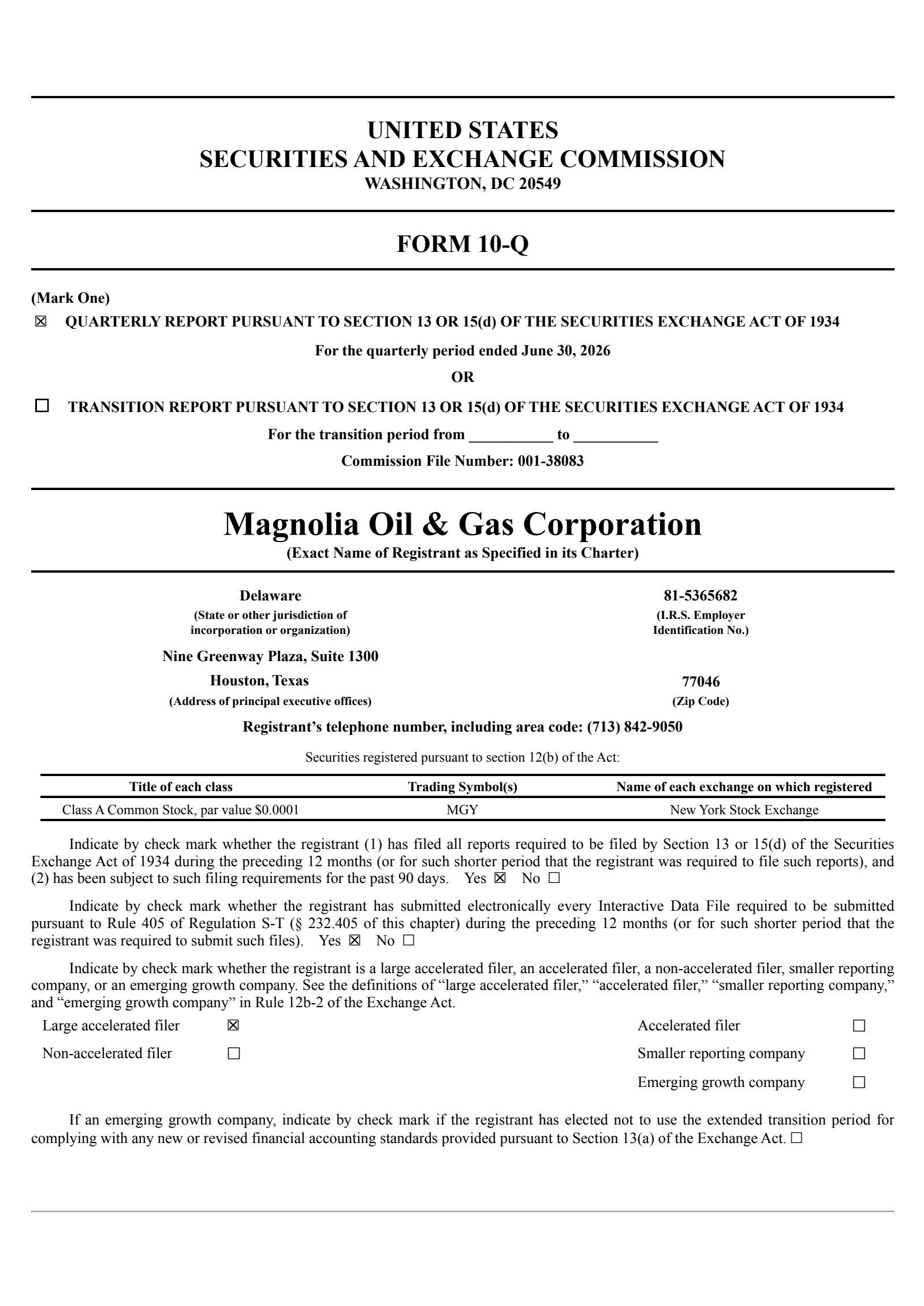 Magnolia Oil & Gas' Q2 2026 Quarterly report