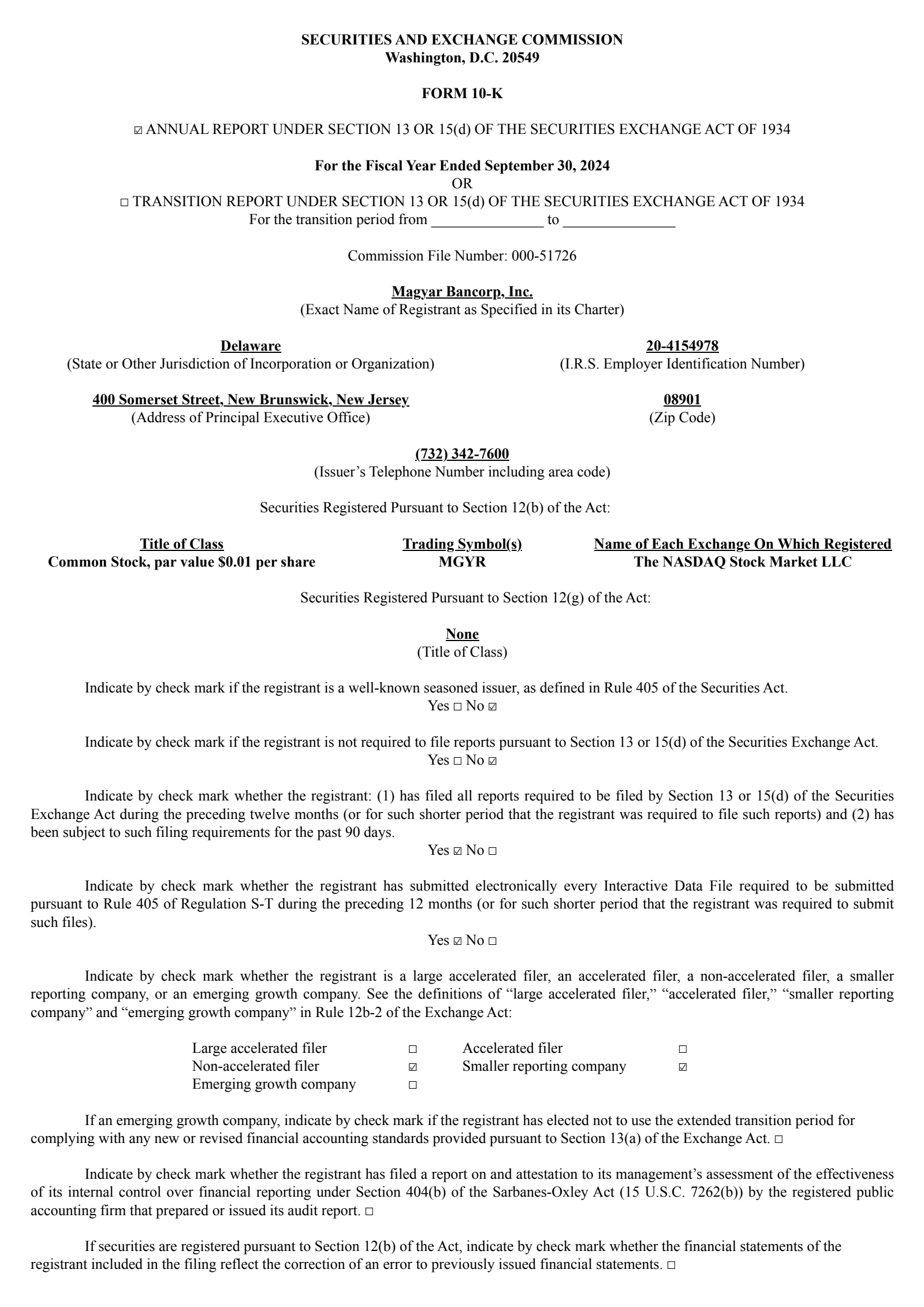 Magyar Bancorp's Q4 2024 Annual report