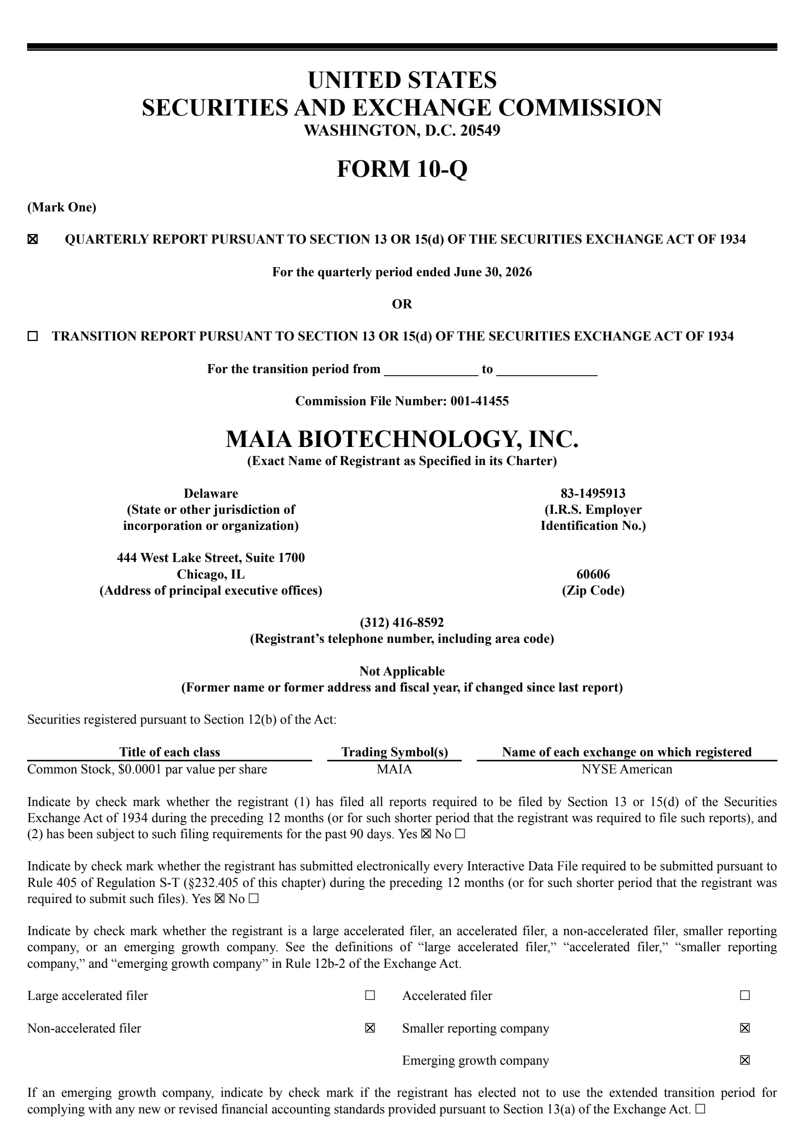 MAIA Biotechnology's Q2 2026 Quarterly report
