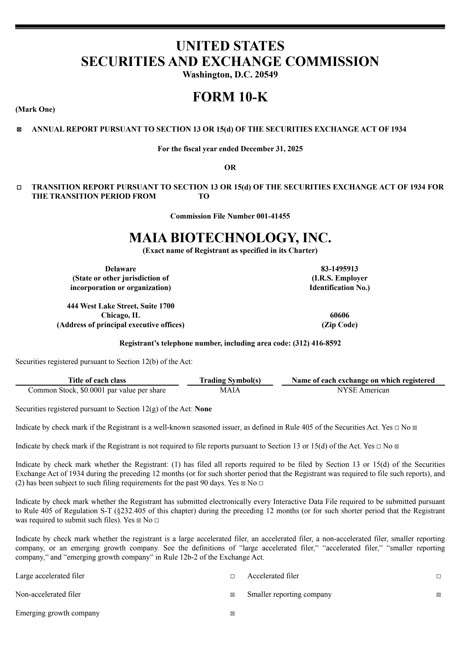 MAIA Biotechnology's Q4 2025 Annual report