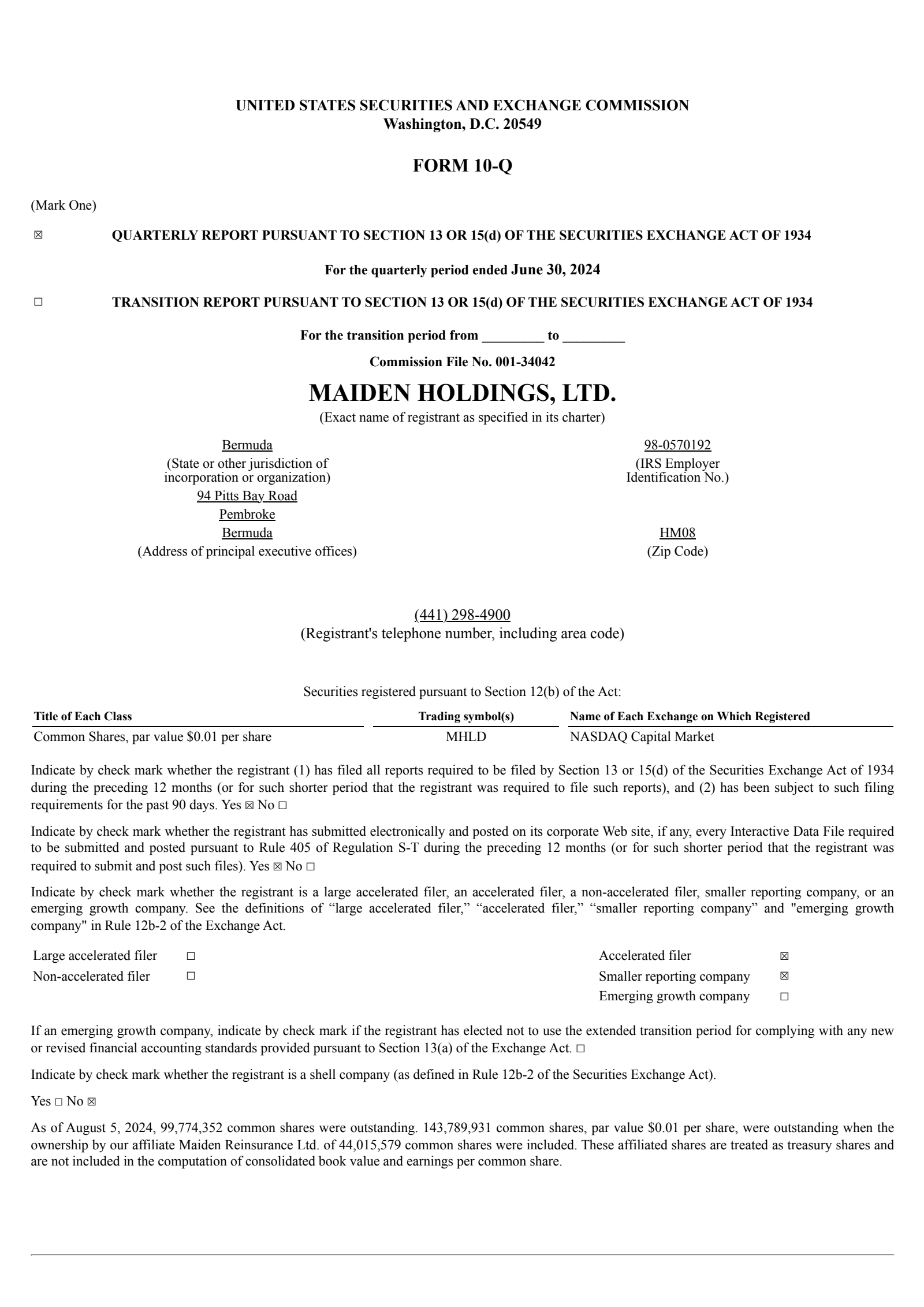 Maiden's Q2 2024 Quarterly report
