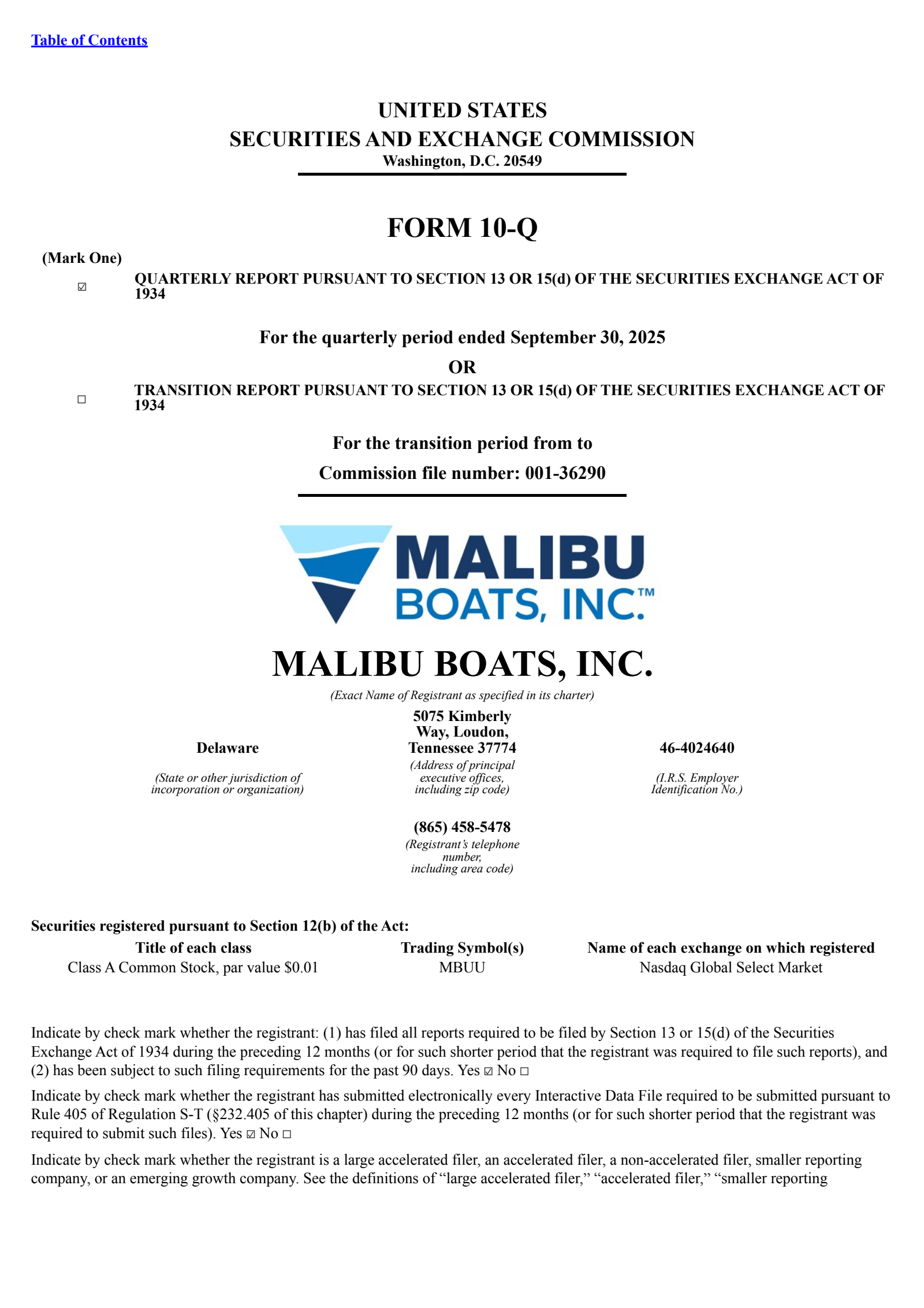 Malibu Boats' Q1 2026 Quarterly Report