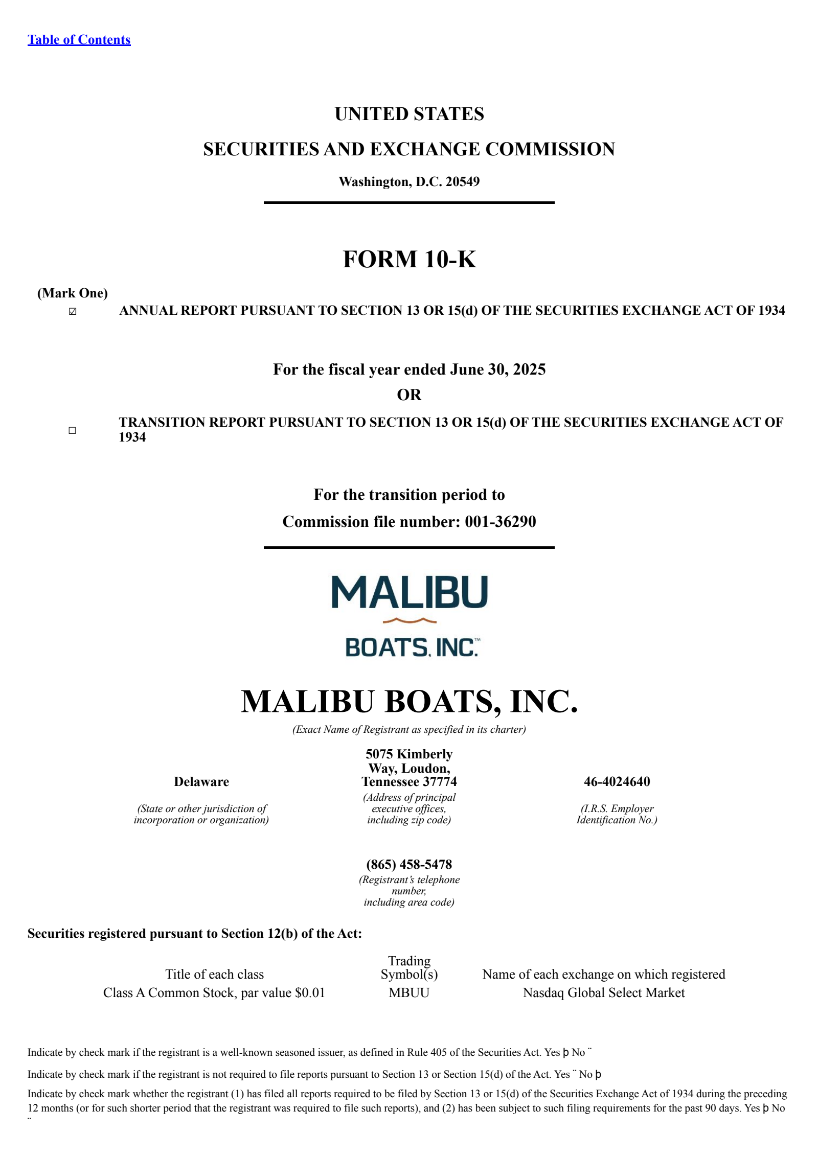 Malibu Boats' Q4 2025 Annual report