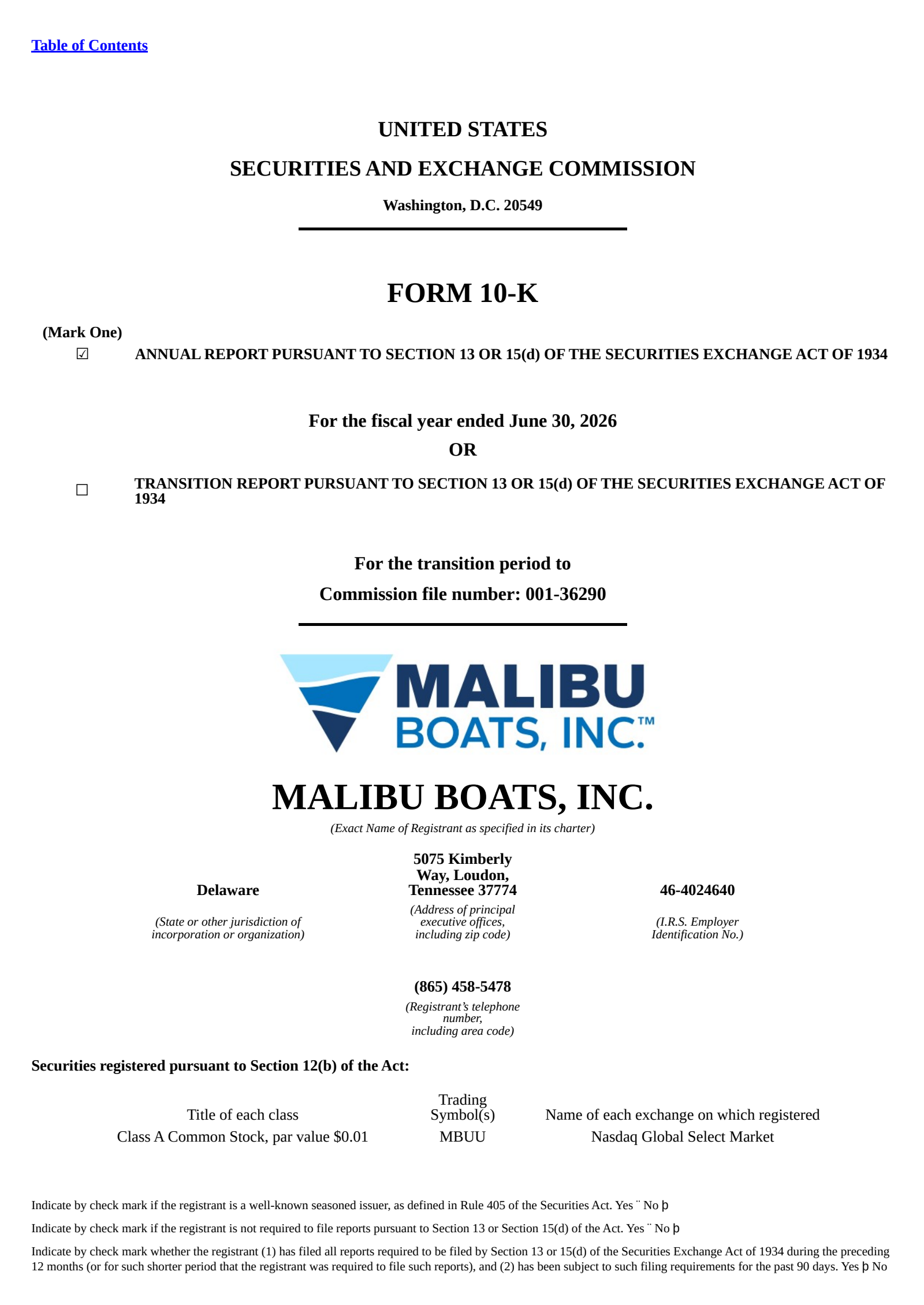 Malibu Boats' Q4 2026 Annual report