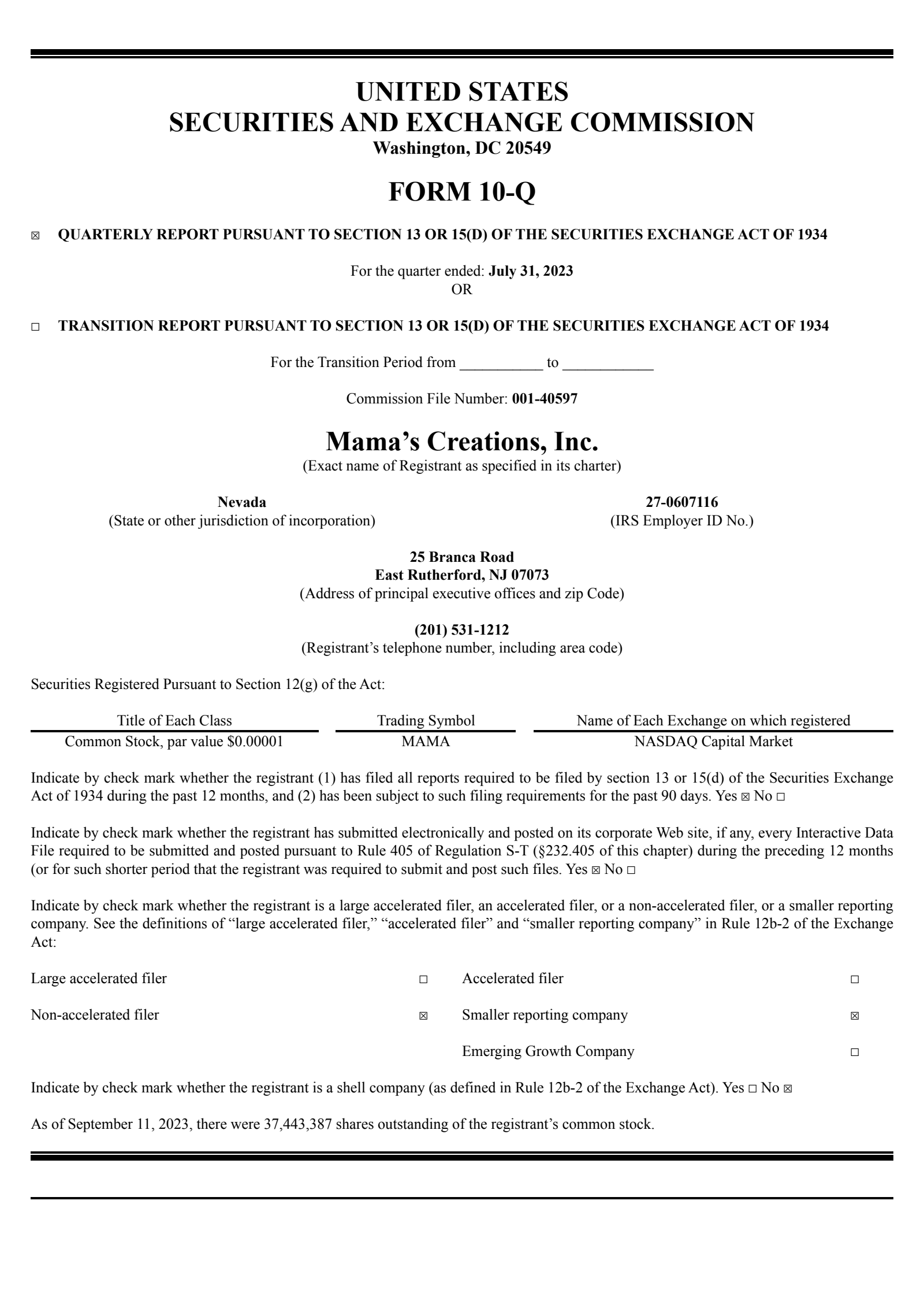 Mama's Creations' Q2 2024 Quarterly report