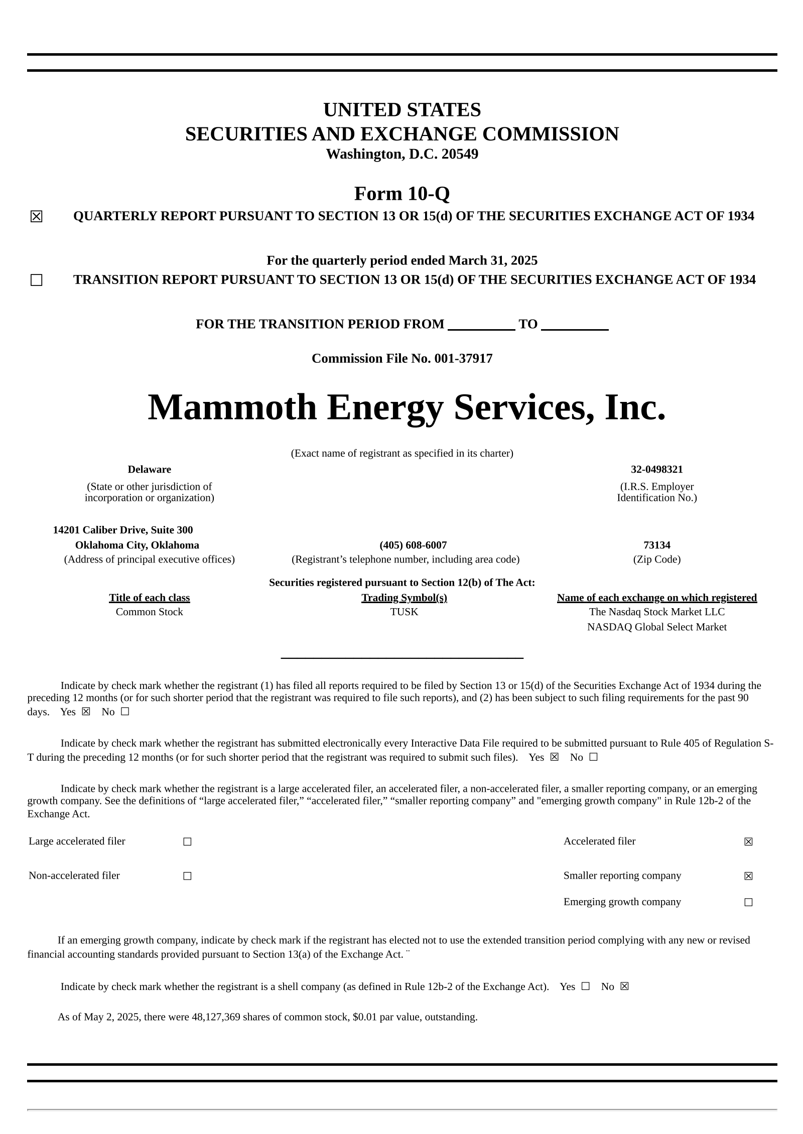 Mammoth Energy Services' Q1 2025 Quarterly report