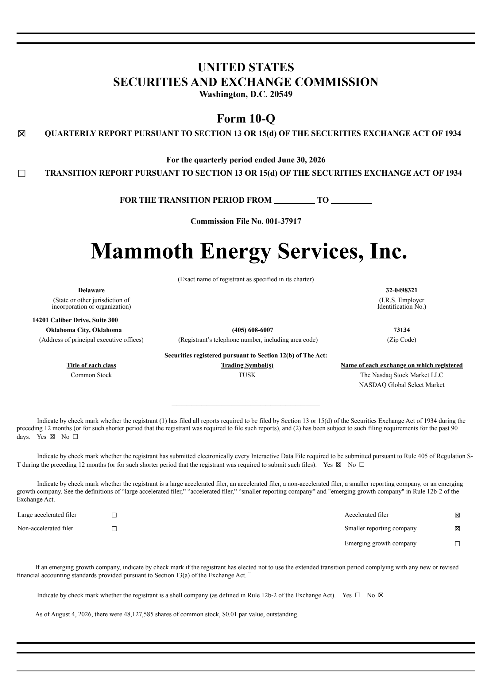 Mammoth Energy Services' Q2 2026 Quarterly report