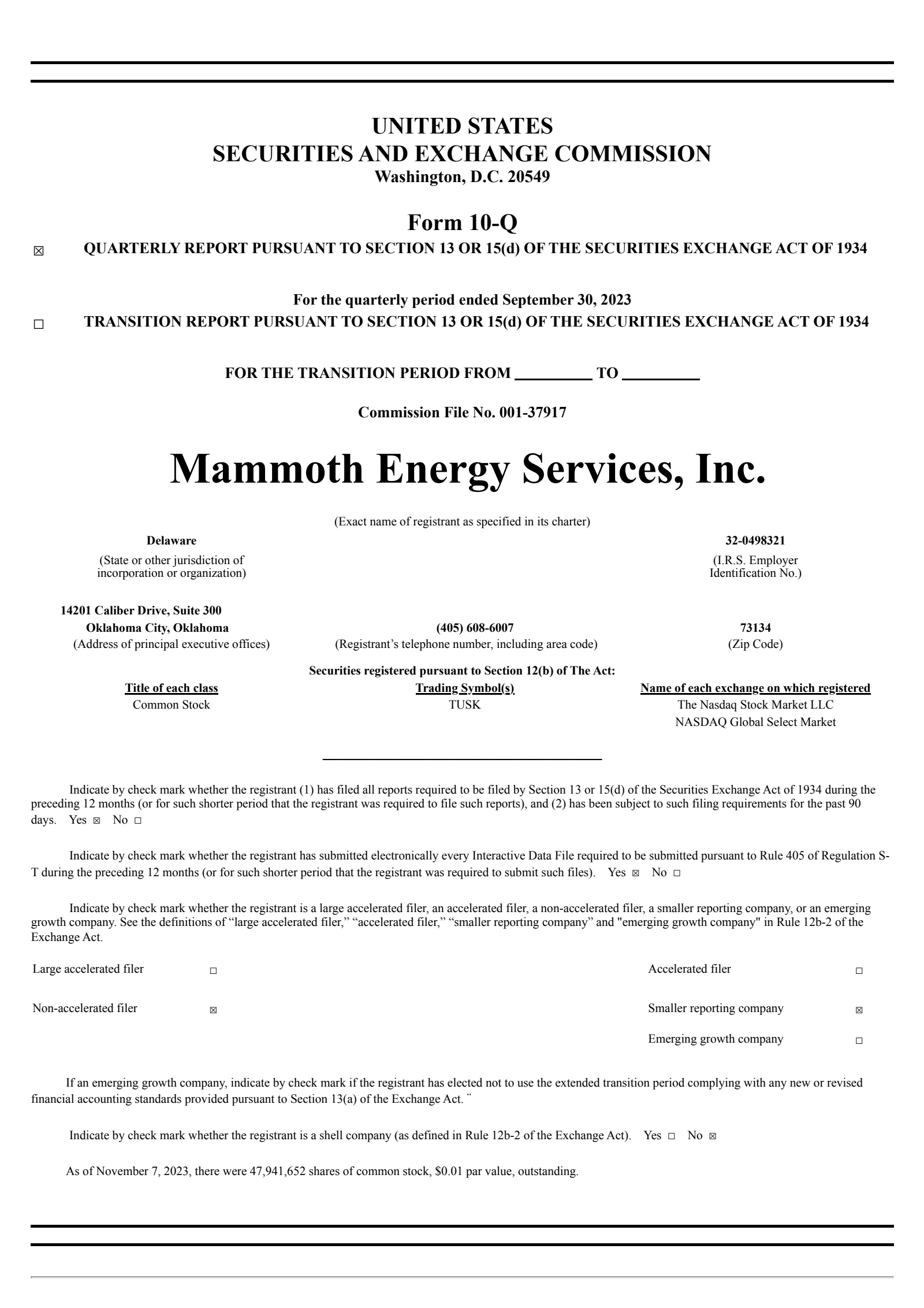 Mammoth Energy Services' Q3 2023 Quarterly report