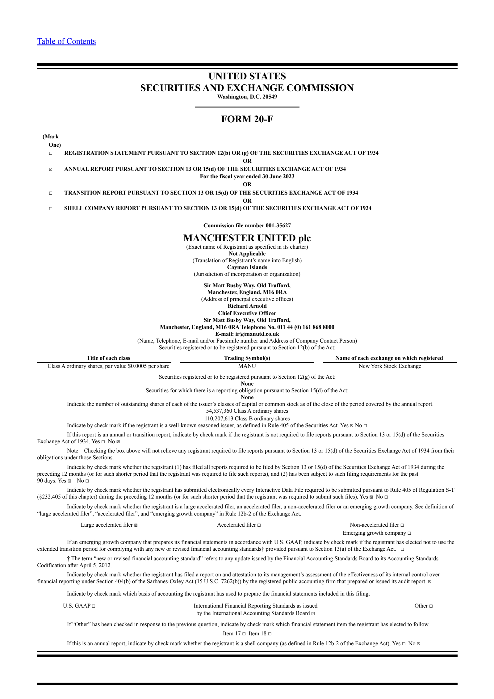 Manchester United's Q4 2023 Annual report