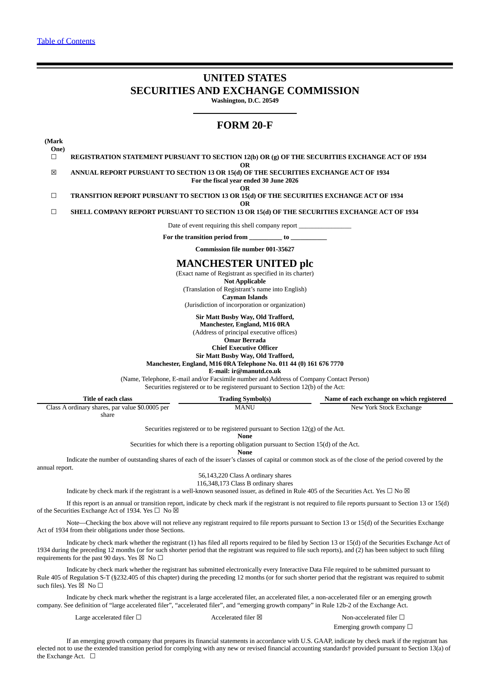 Manchester United's Q4 2026 Annual report