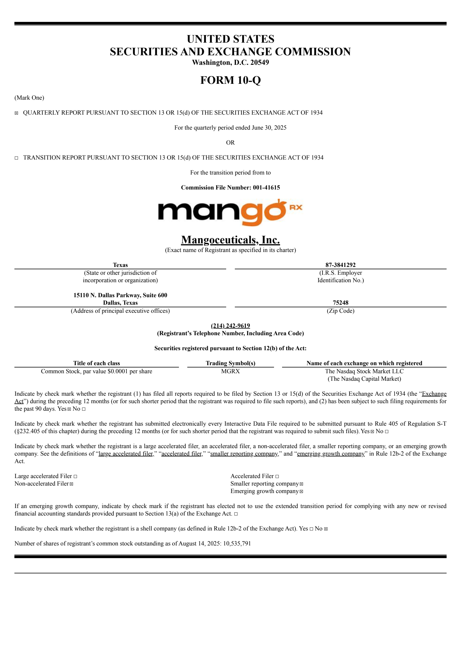 Mangoceuticals' Q2 2025 Quarterly report