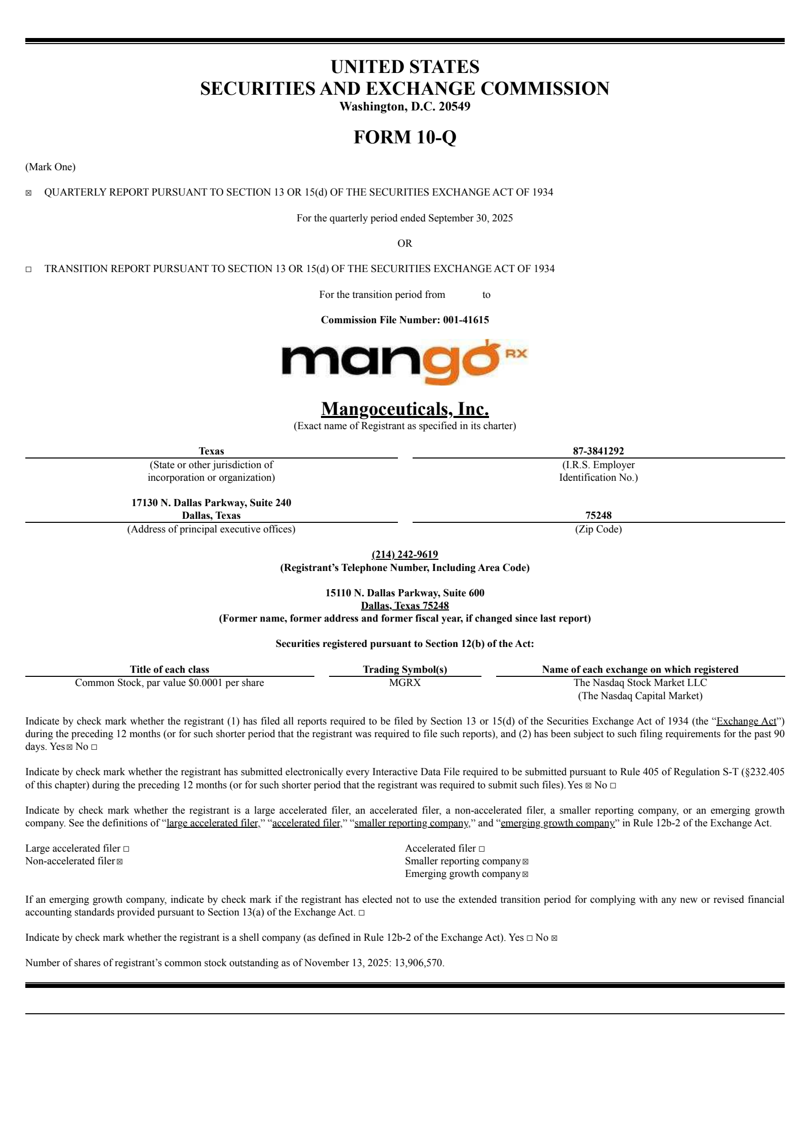 Mangoceuticals' Q3 2025 Quarterly Report