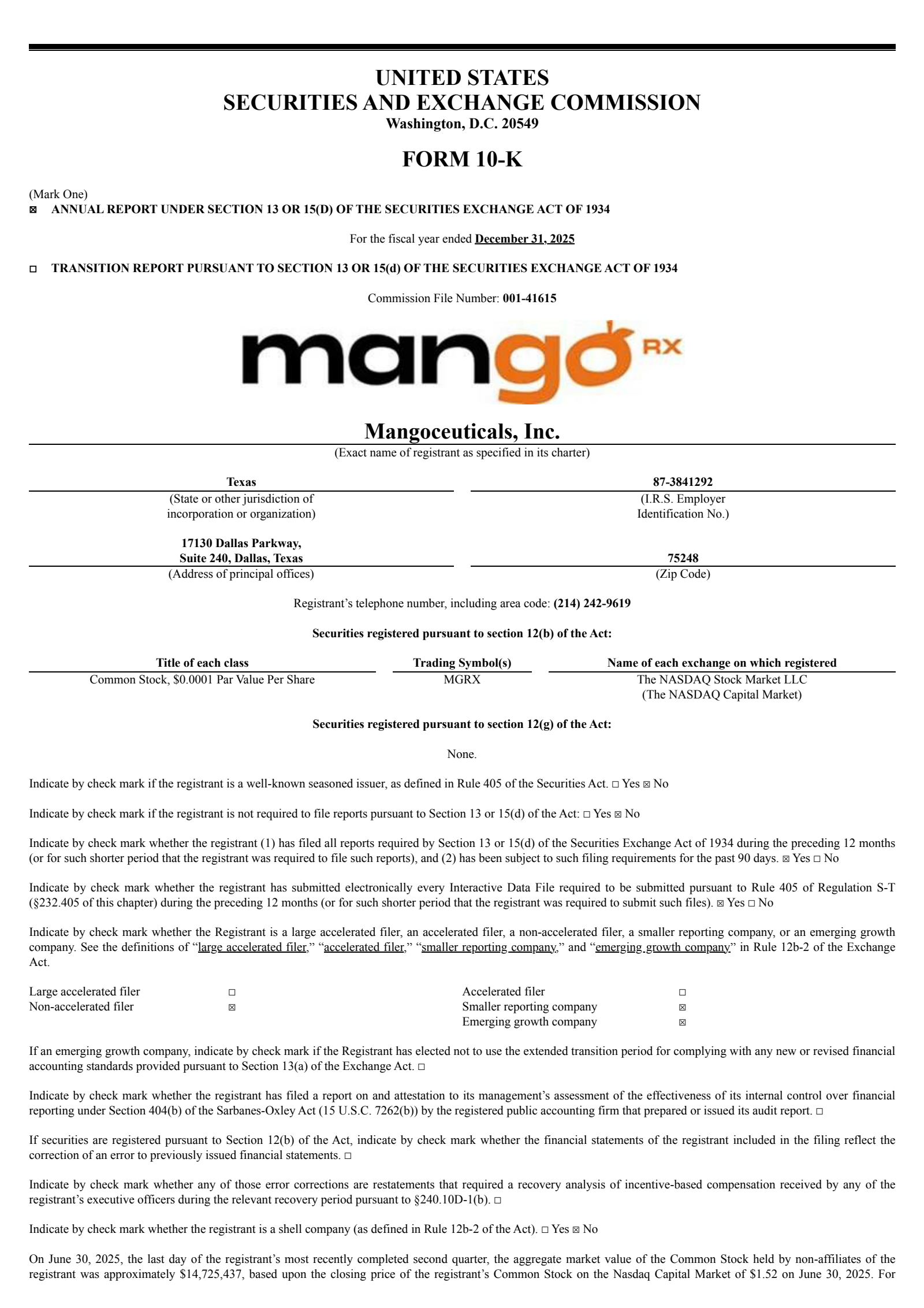Mangoceuticals' Q4 2025 Annual report