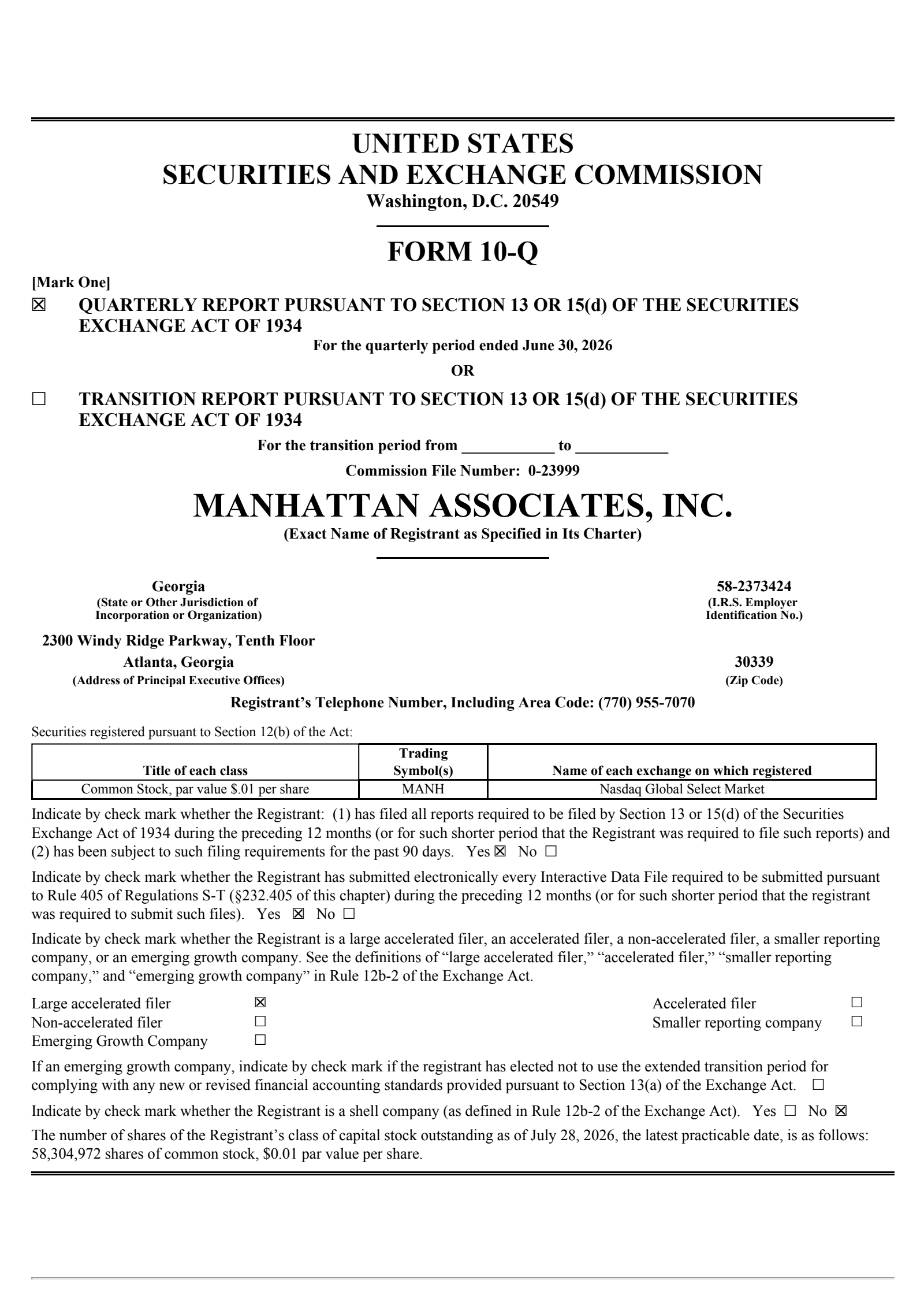 Manhattan Associates' Q2 2026 Quarterly report