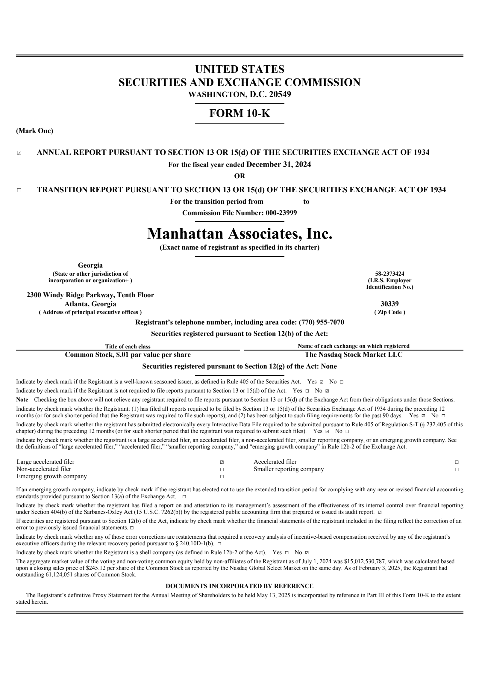 Manhattan Associates' Q4 2024 Annual report