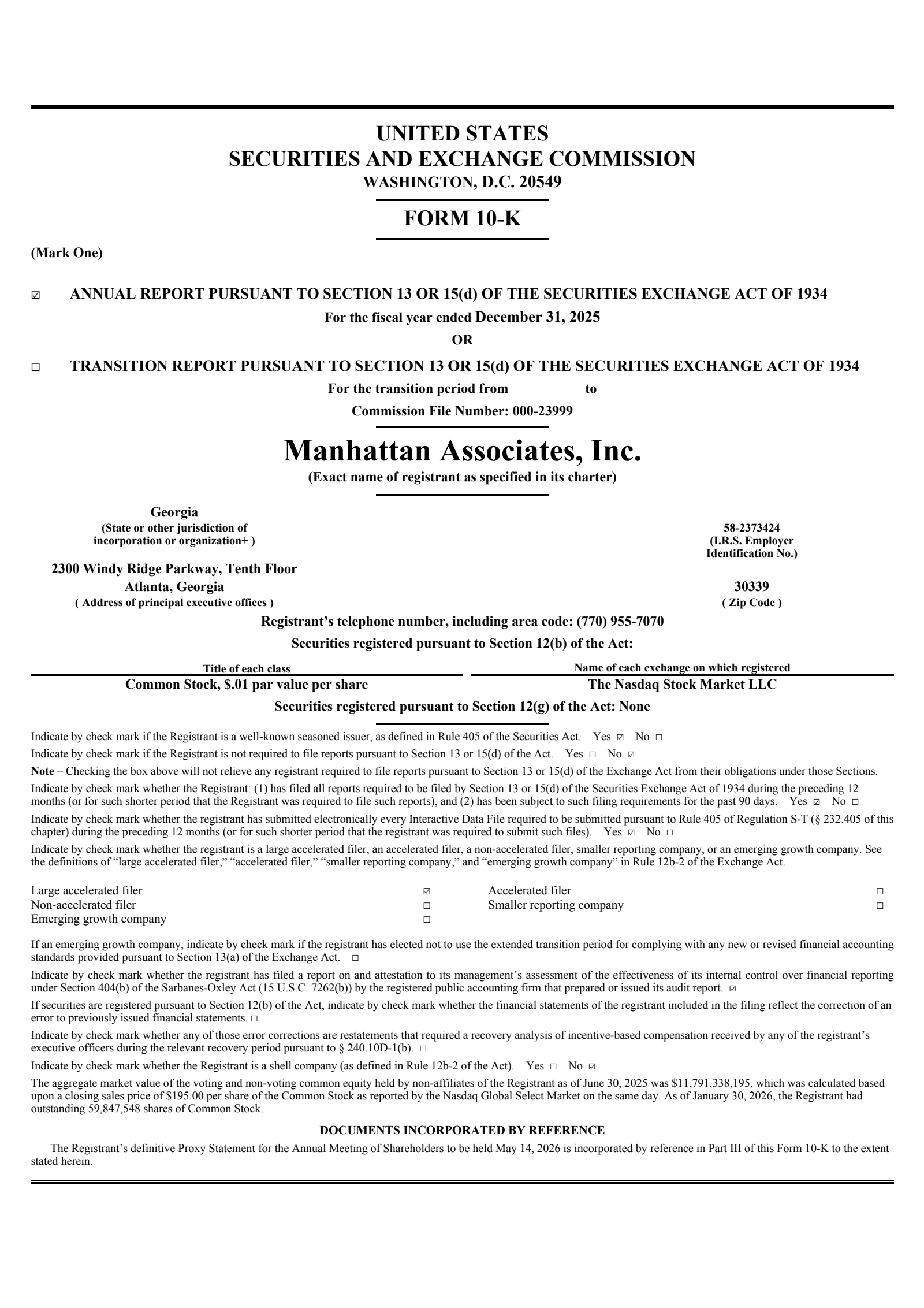 Manhattan Associates' Q4 2025 Annual report