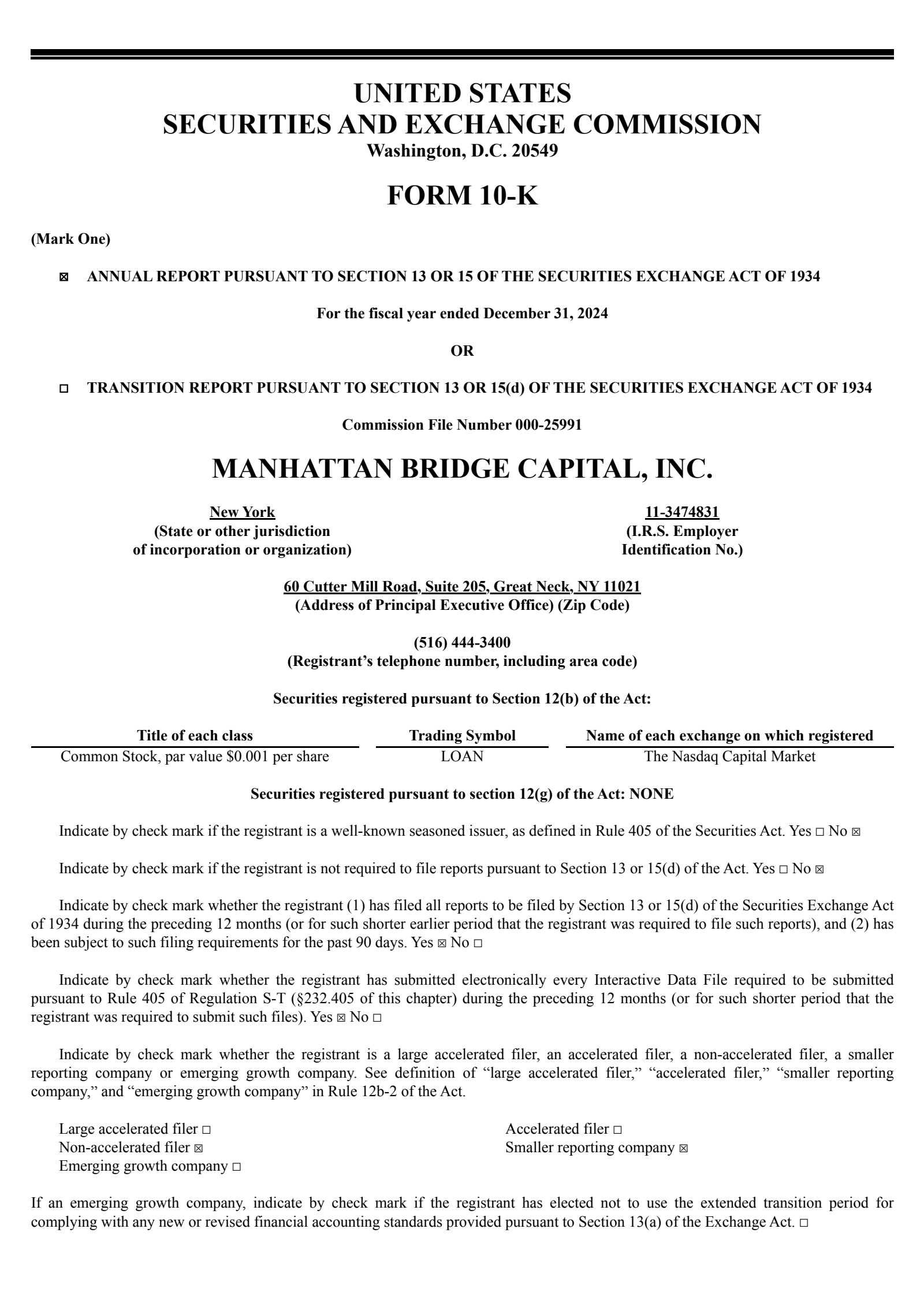 Manhattan Bridge Capital's Q4 2024 Annual report