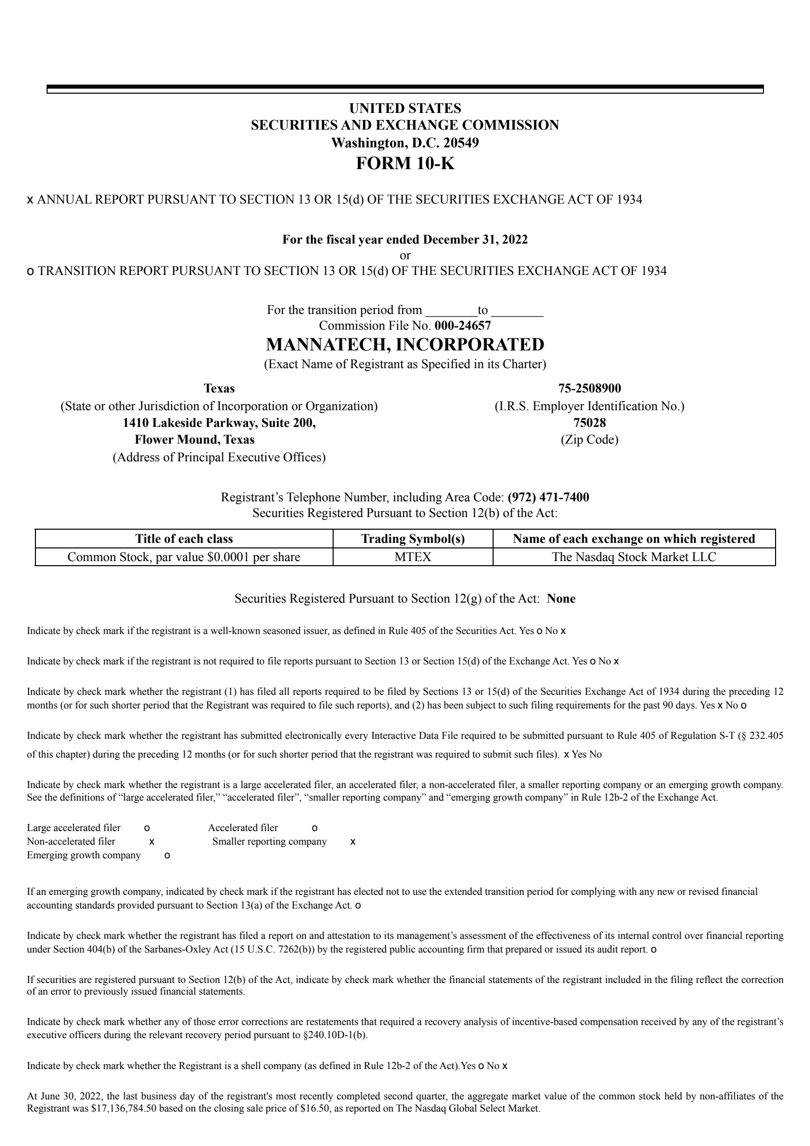 Mannatech's Q4 2022 Annual report