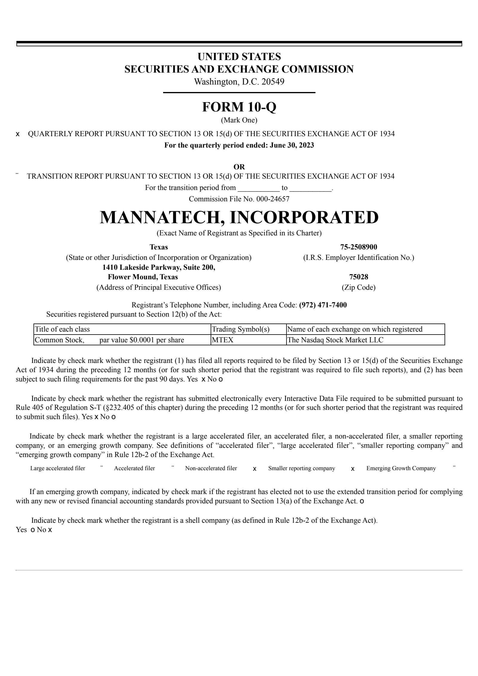 Mannatech's Q2 2023 Quarterly report
