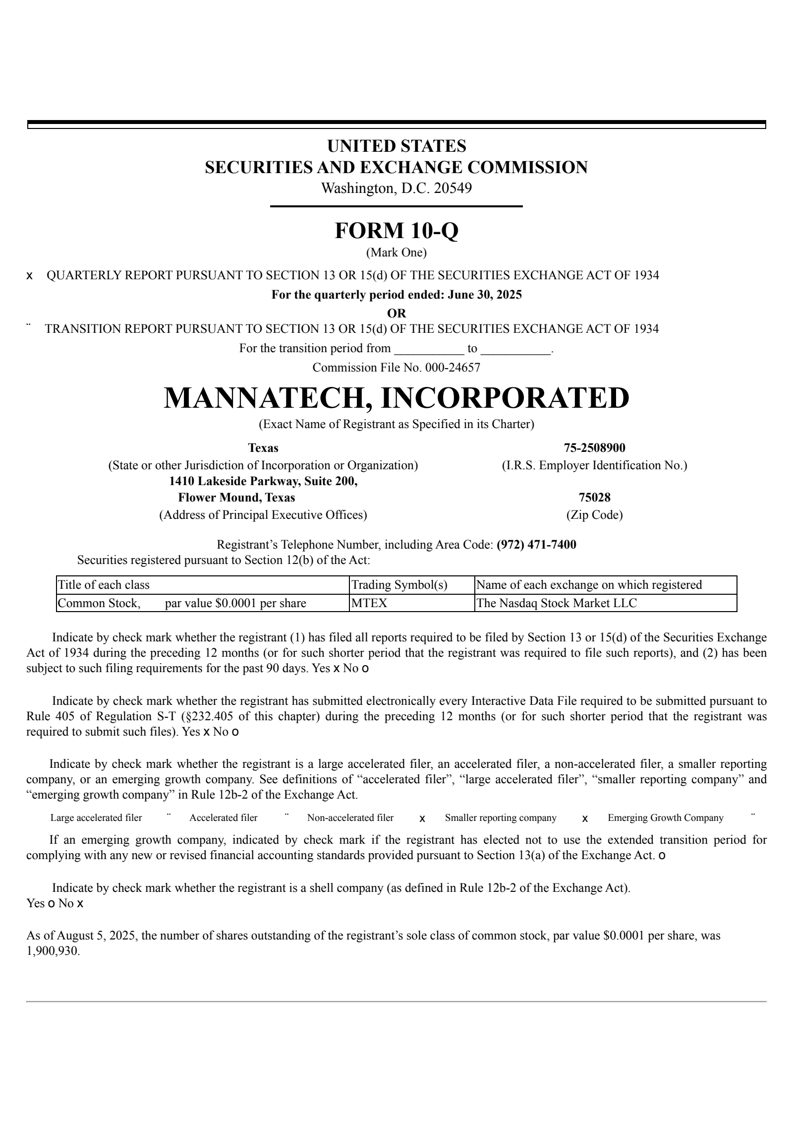 Mannatech's Q2 2025 Quarterly report