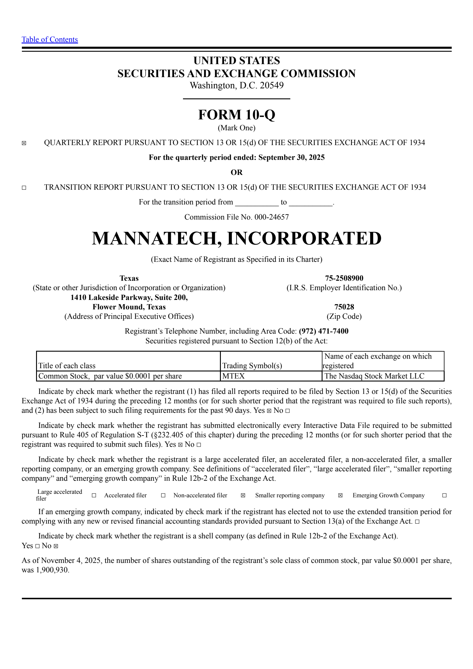 Mannatech's Q3 2025 Quarterly Report