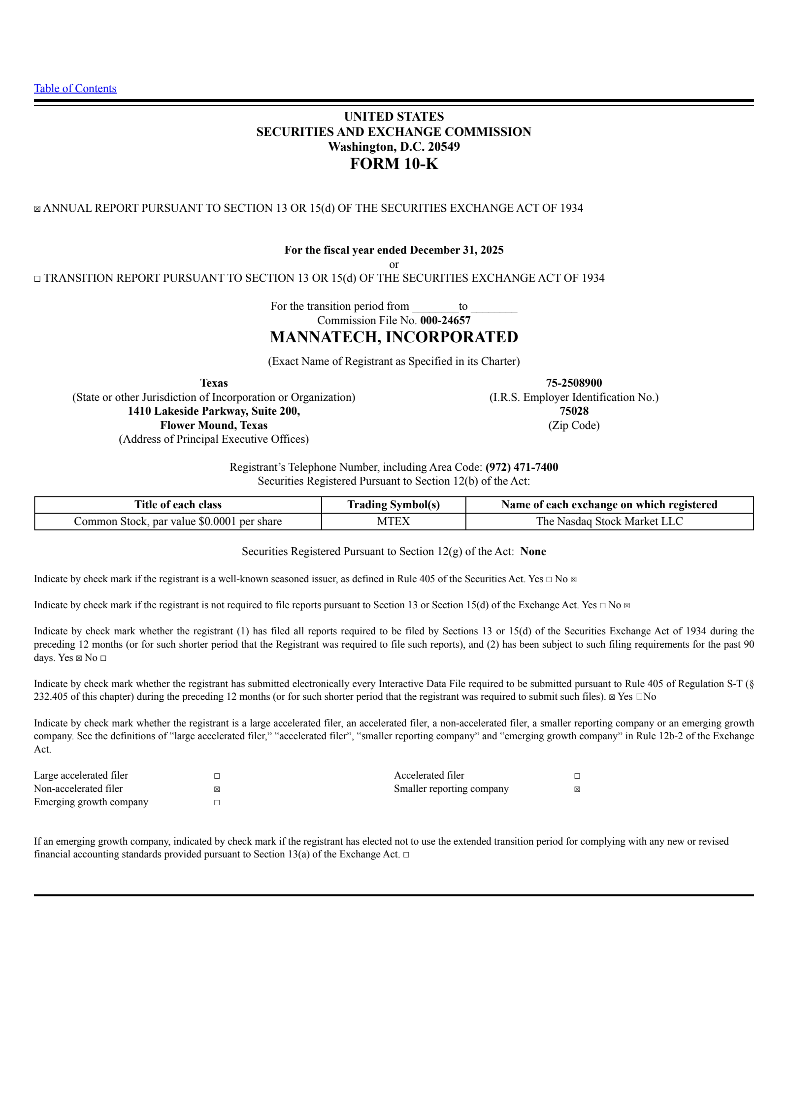 Mannatech's Q4 2025 Annual report