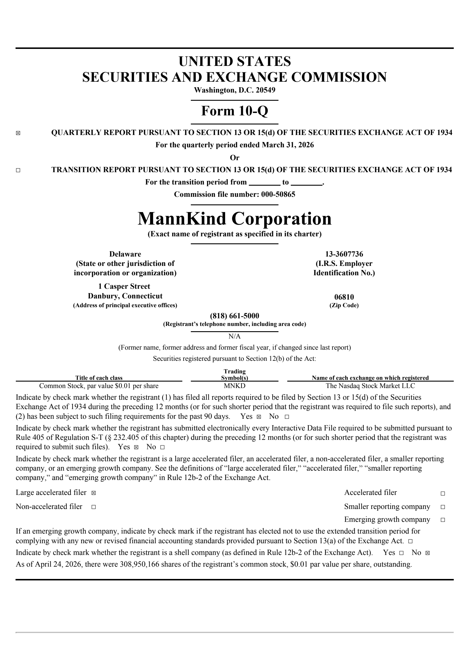 MannKind's Q1 2026 Quarterly report