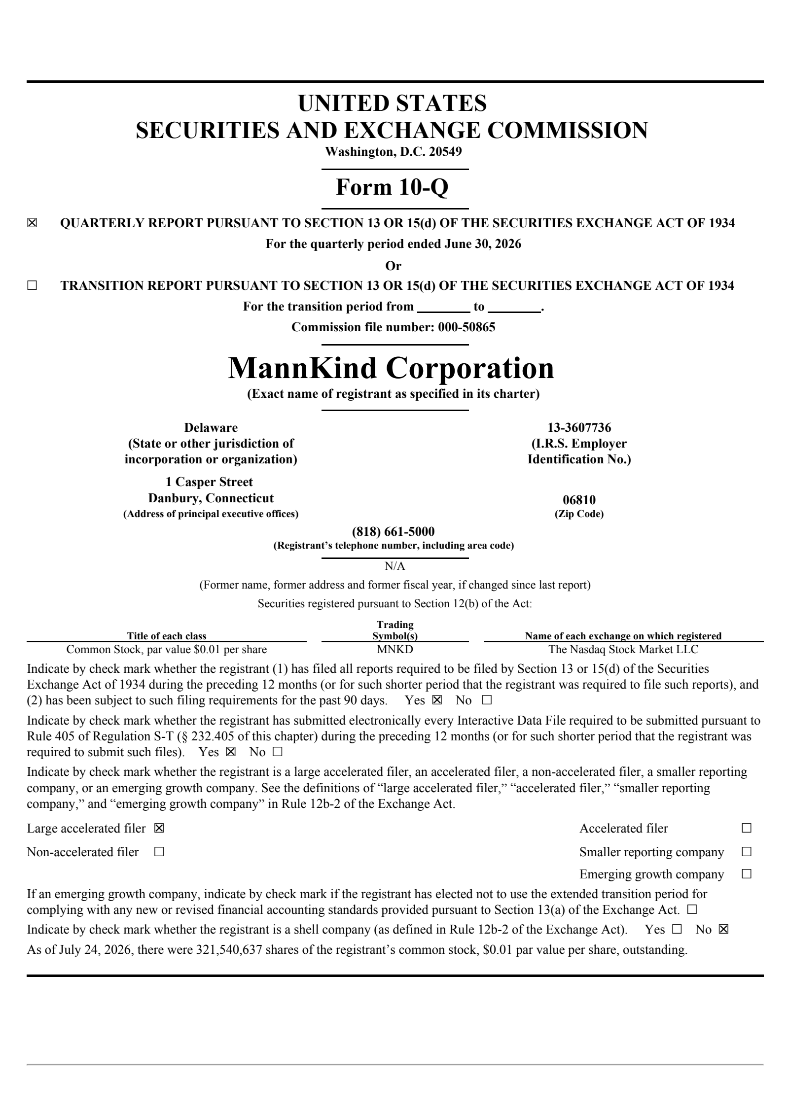 MannKind's Q2 2026 Quarterly report