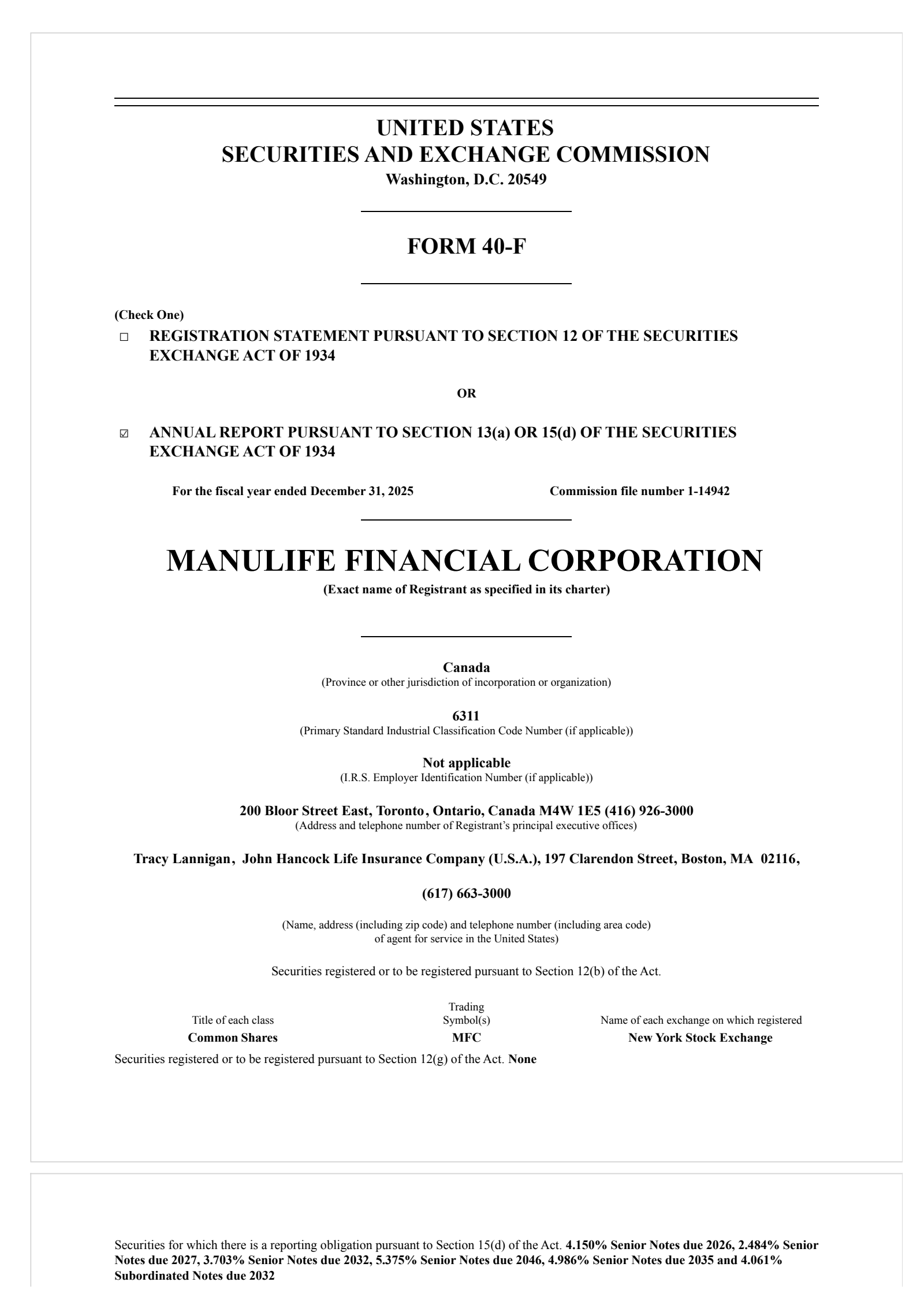 Manulife Financial's Q4 2025 Annual report