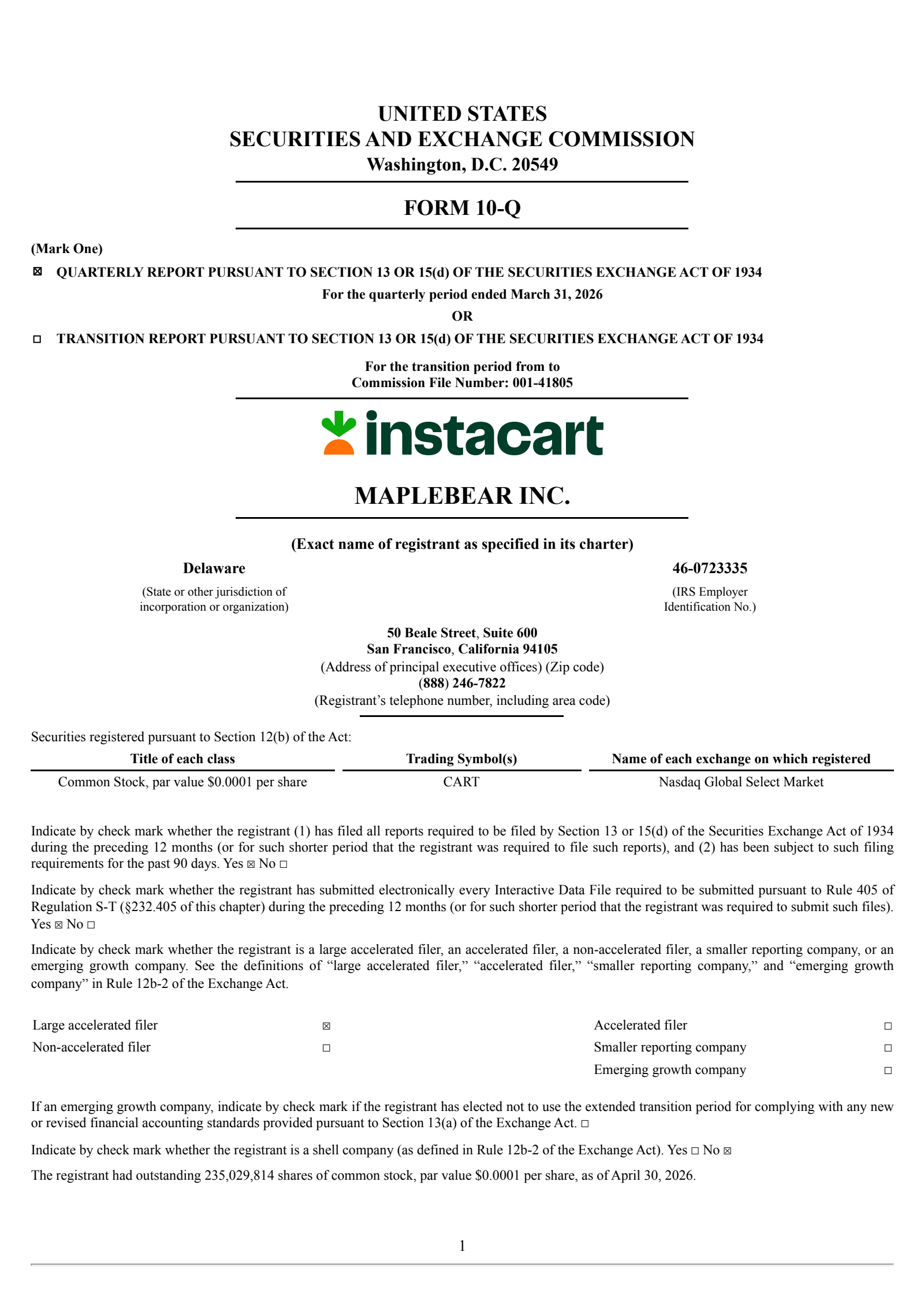 Maplebear's Q1 2026 Quarterly report