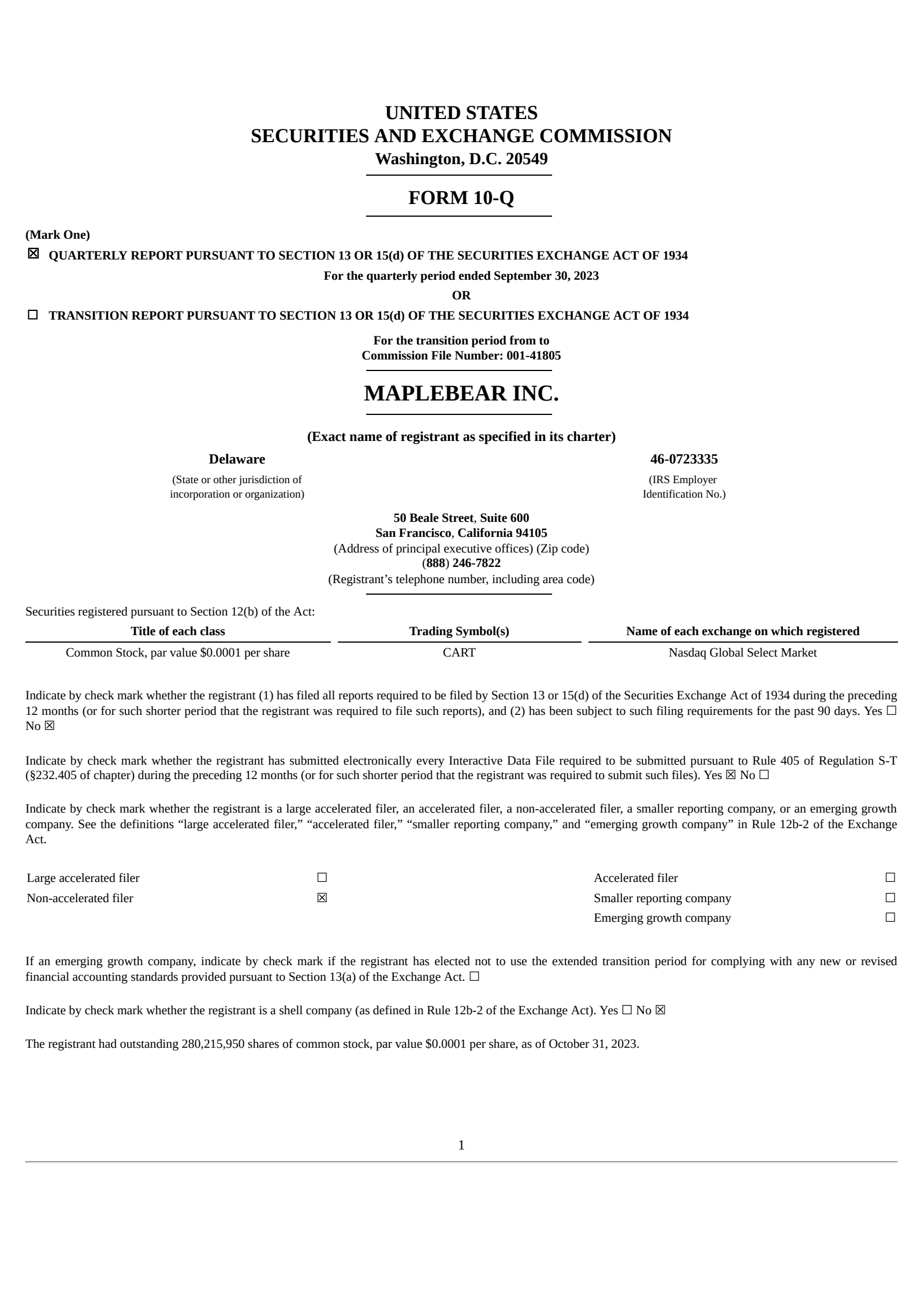 Maplebear's Q3 2023 Quarterly Report