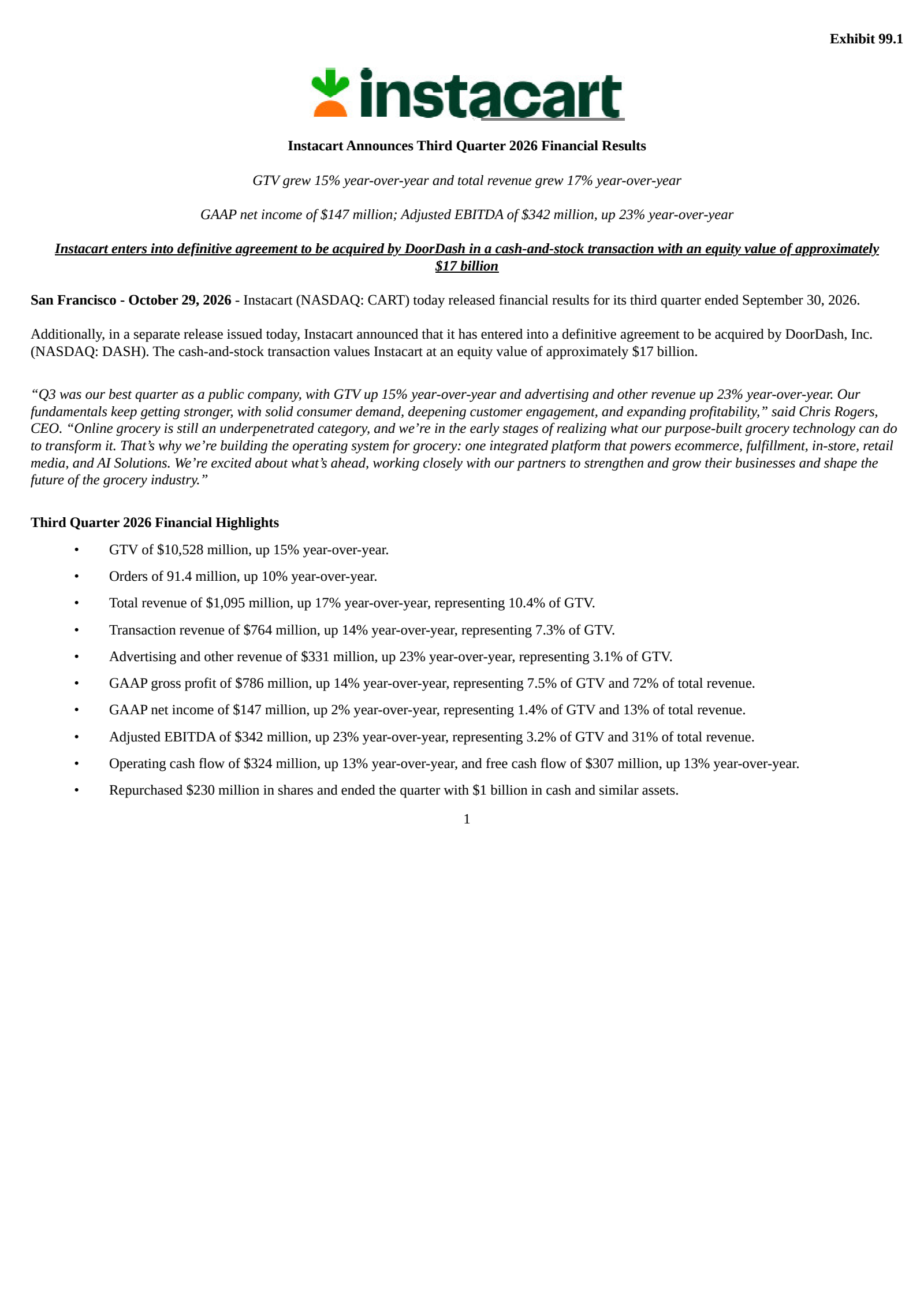 Maplebear's Q3 2026 Press Release