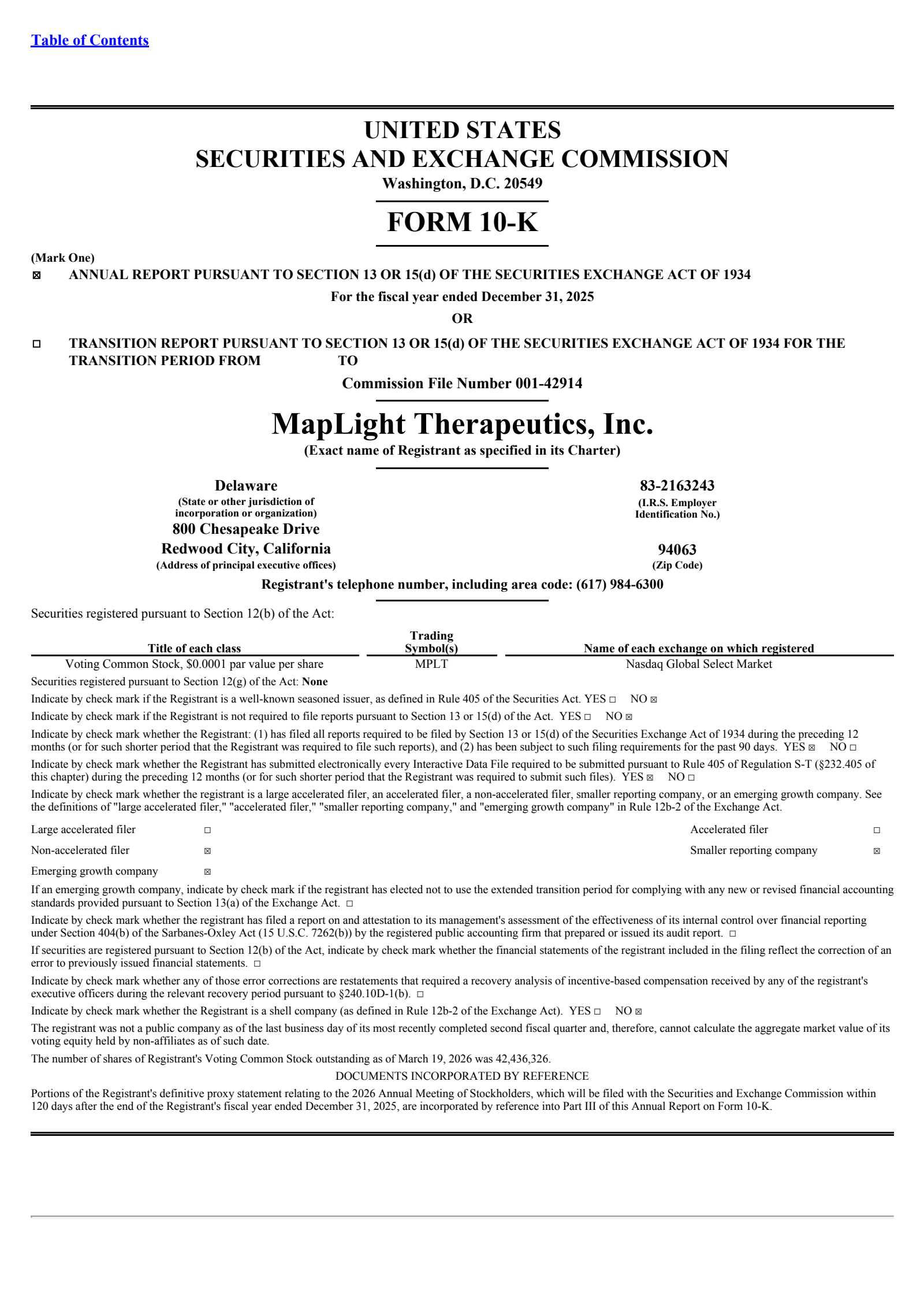 Maplight Therapeutics' Q4 2025 Annual report