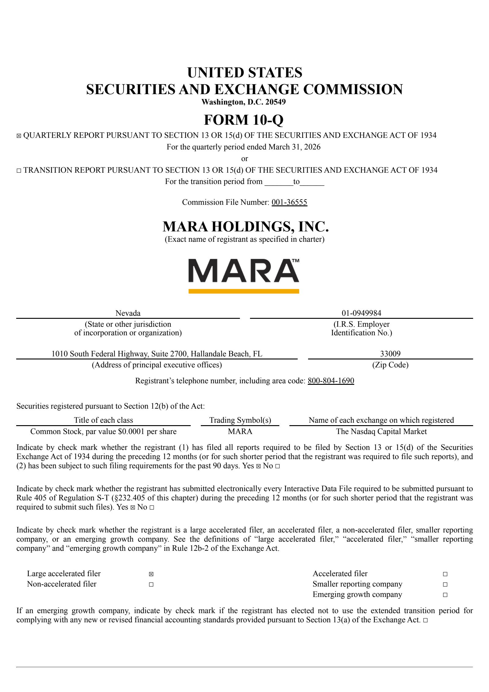 Marathon Digital's Q1 2026 Quarterly report