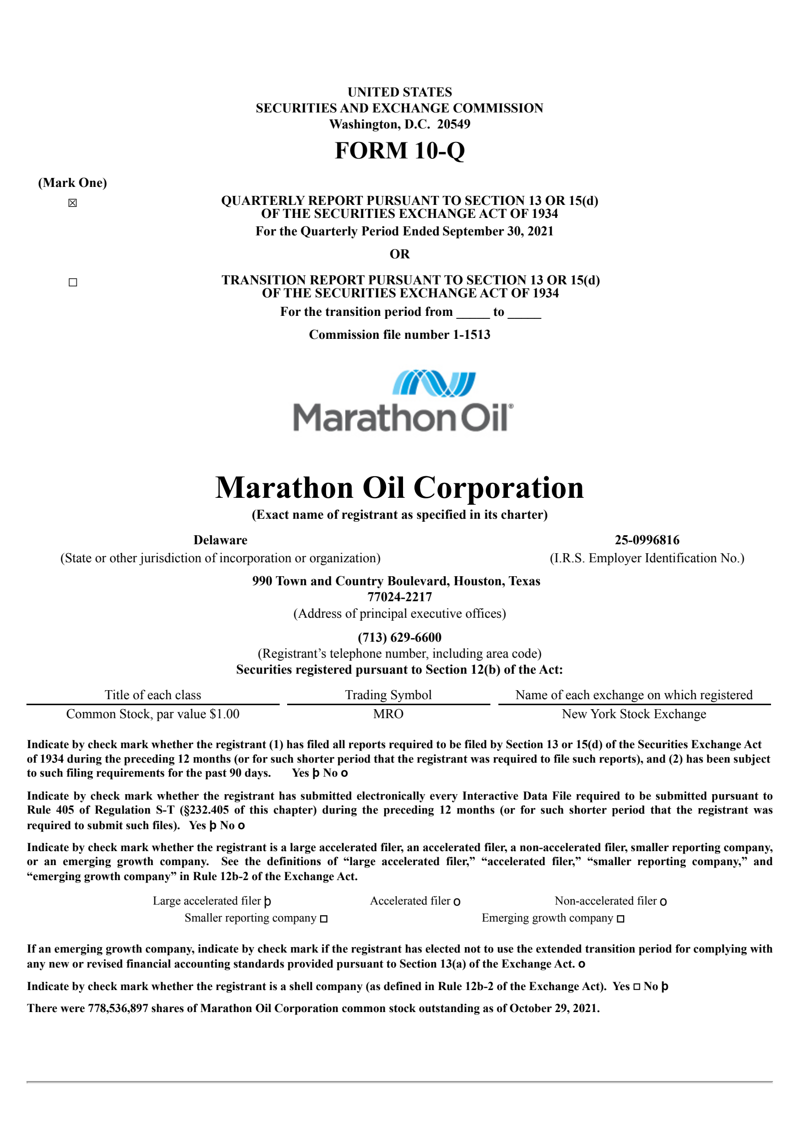Marathon Oil's Q3 2021 Quarterly report