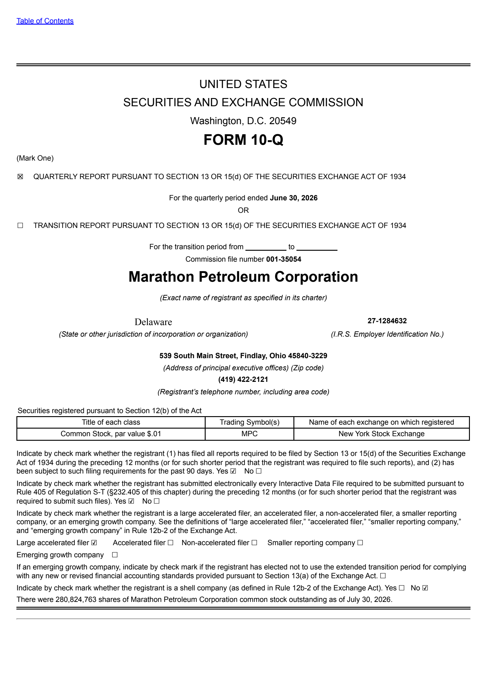Marathon Petroleum's Q2 2026 Quarterly report