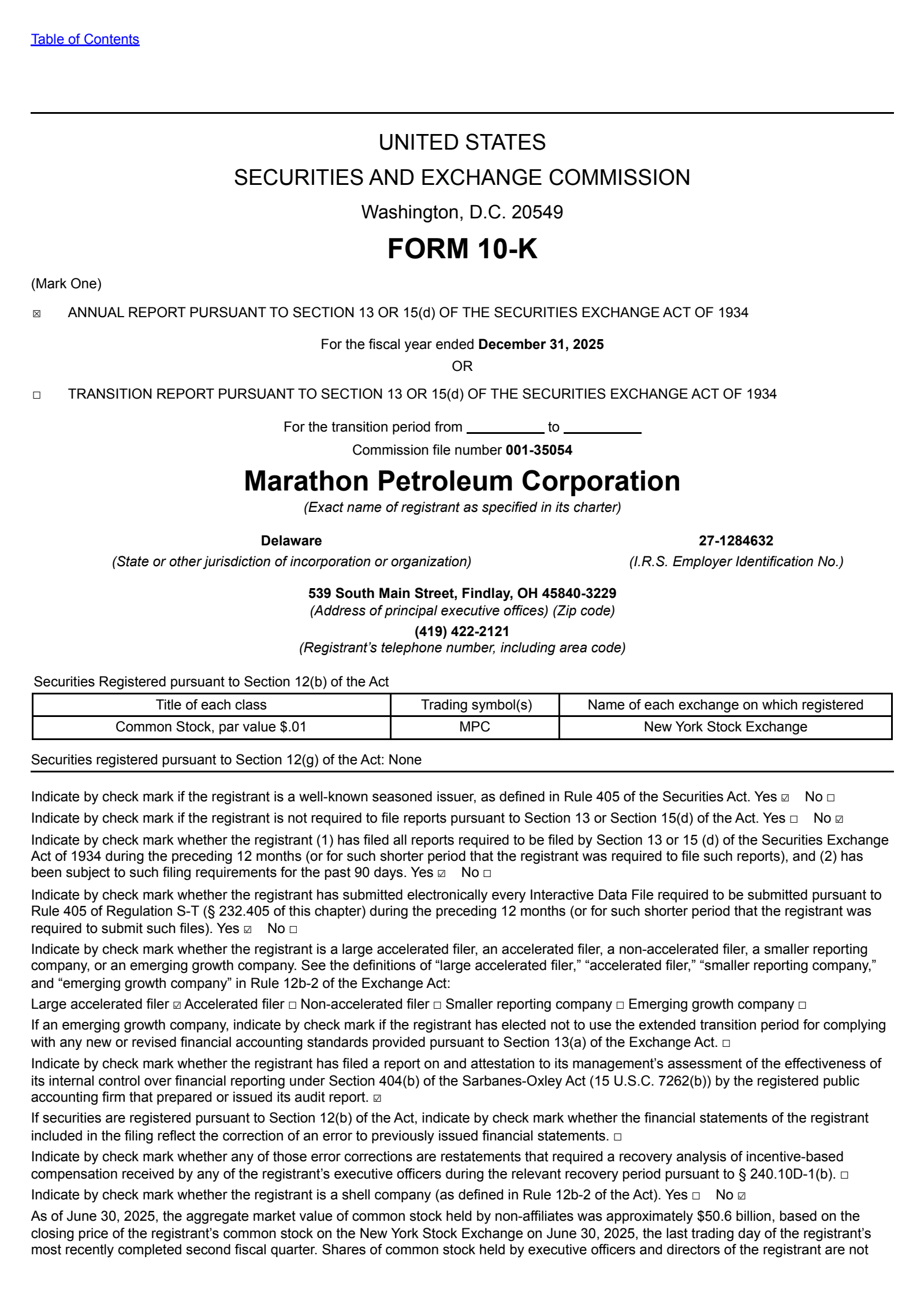 Marathon Petroleum's Q4 2025 Annual report