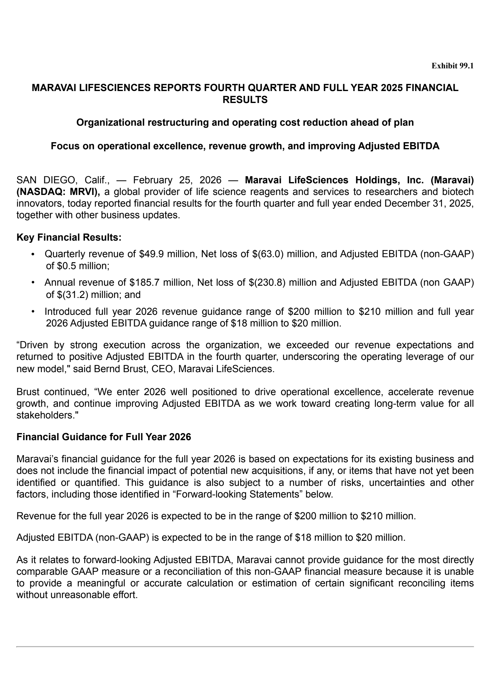 Maravai LifeSciences' Q4 2025 Press Release