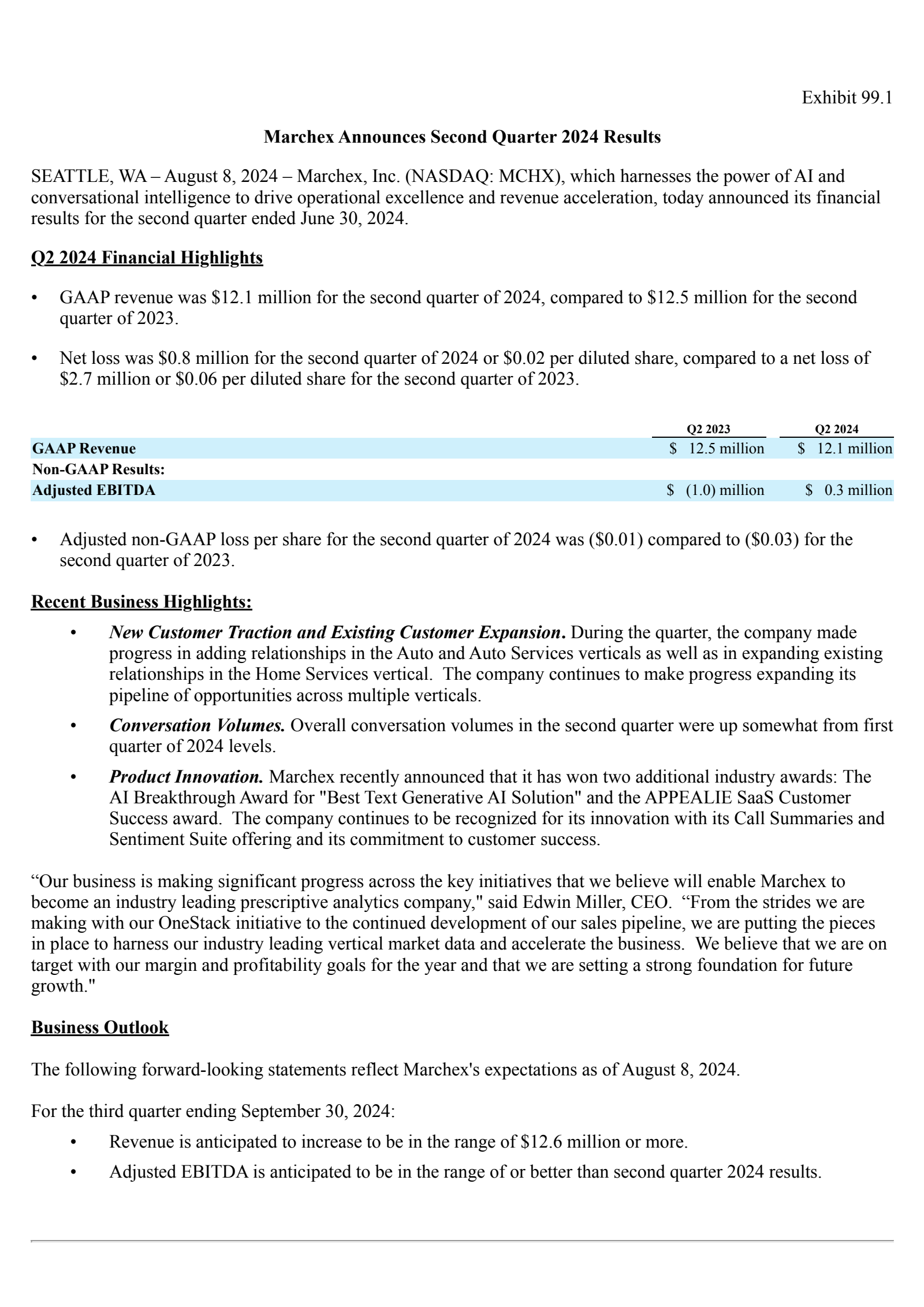 Marchex's Q2 2024 Press Release