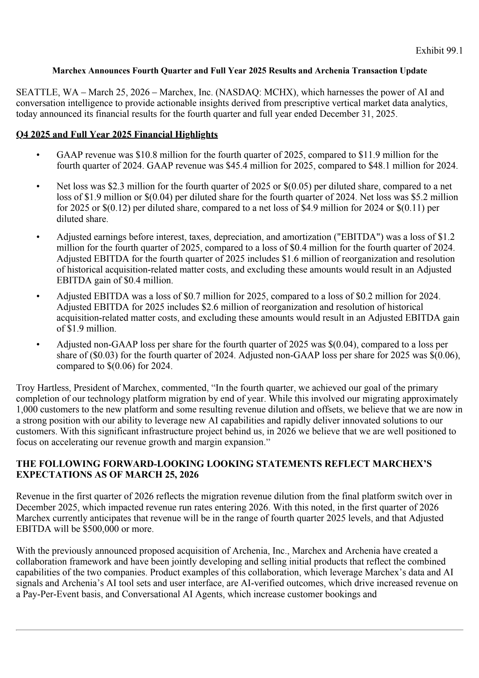 Marchex's Q4 2025 Press Release
