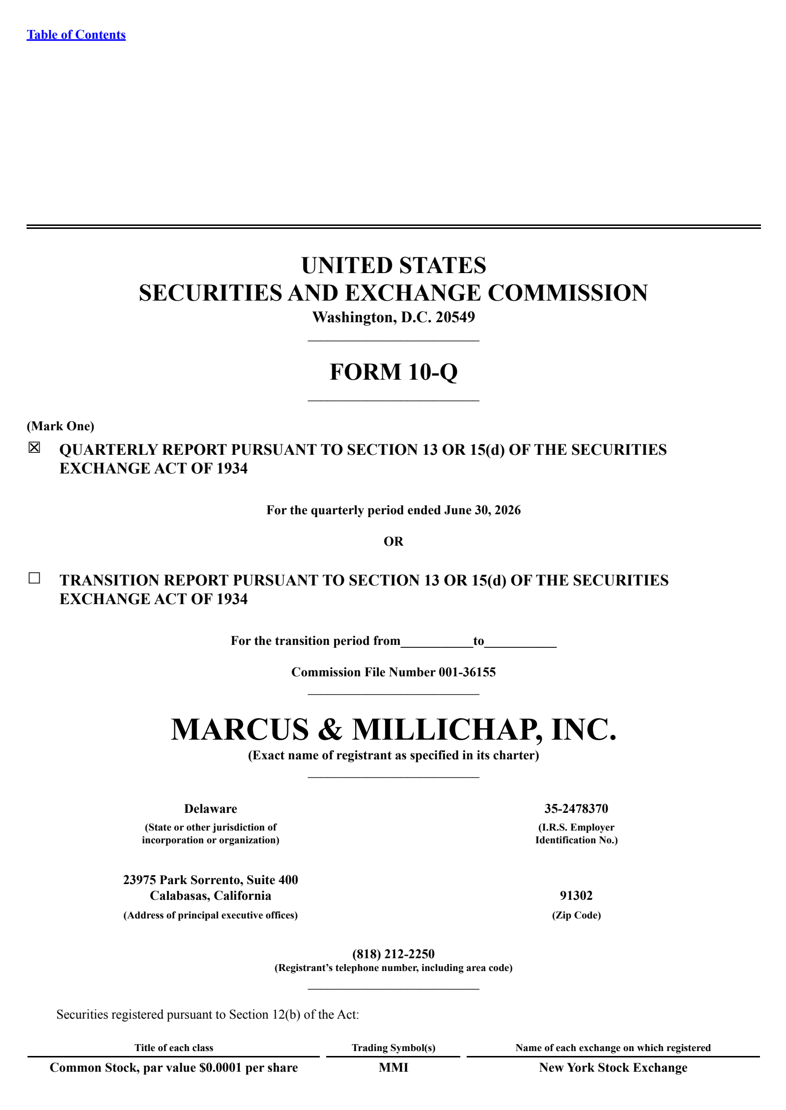 Marcus & Millichap's Q2 2026 Quarterly report