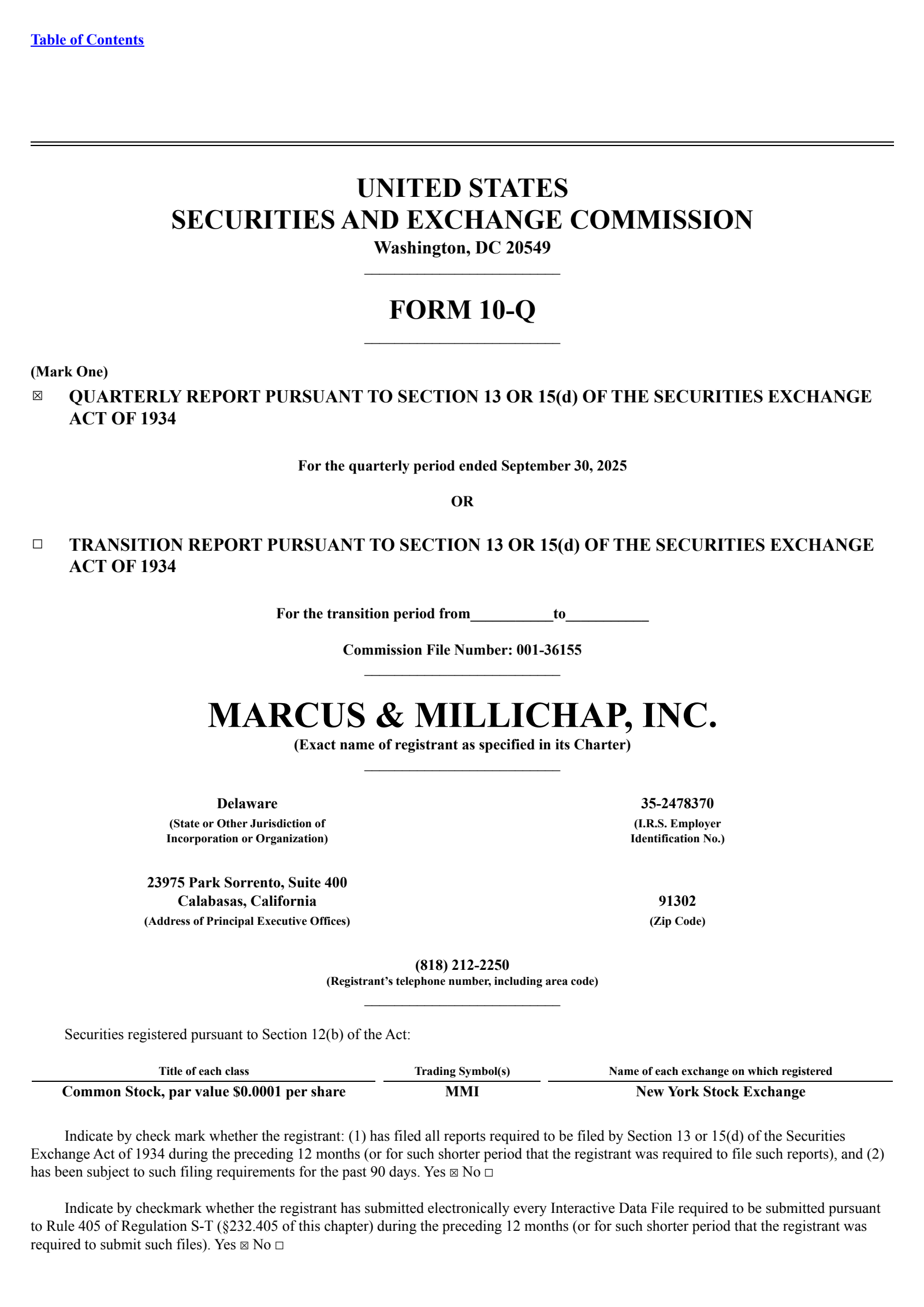Marcus & Millichap's Q3 2025 Quarterly Report