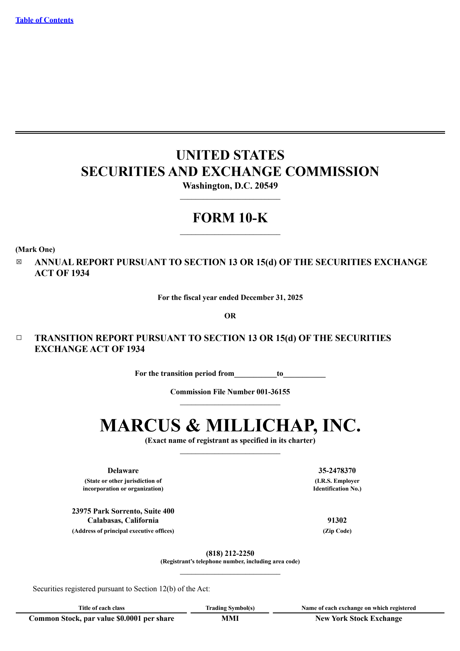 Marcus & Millichap's Q4 2025 Annual report