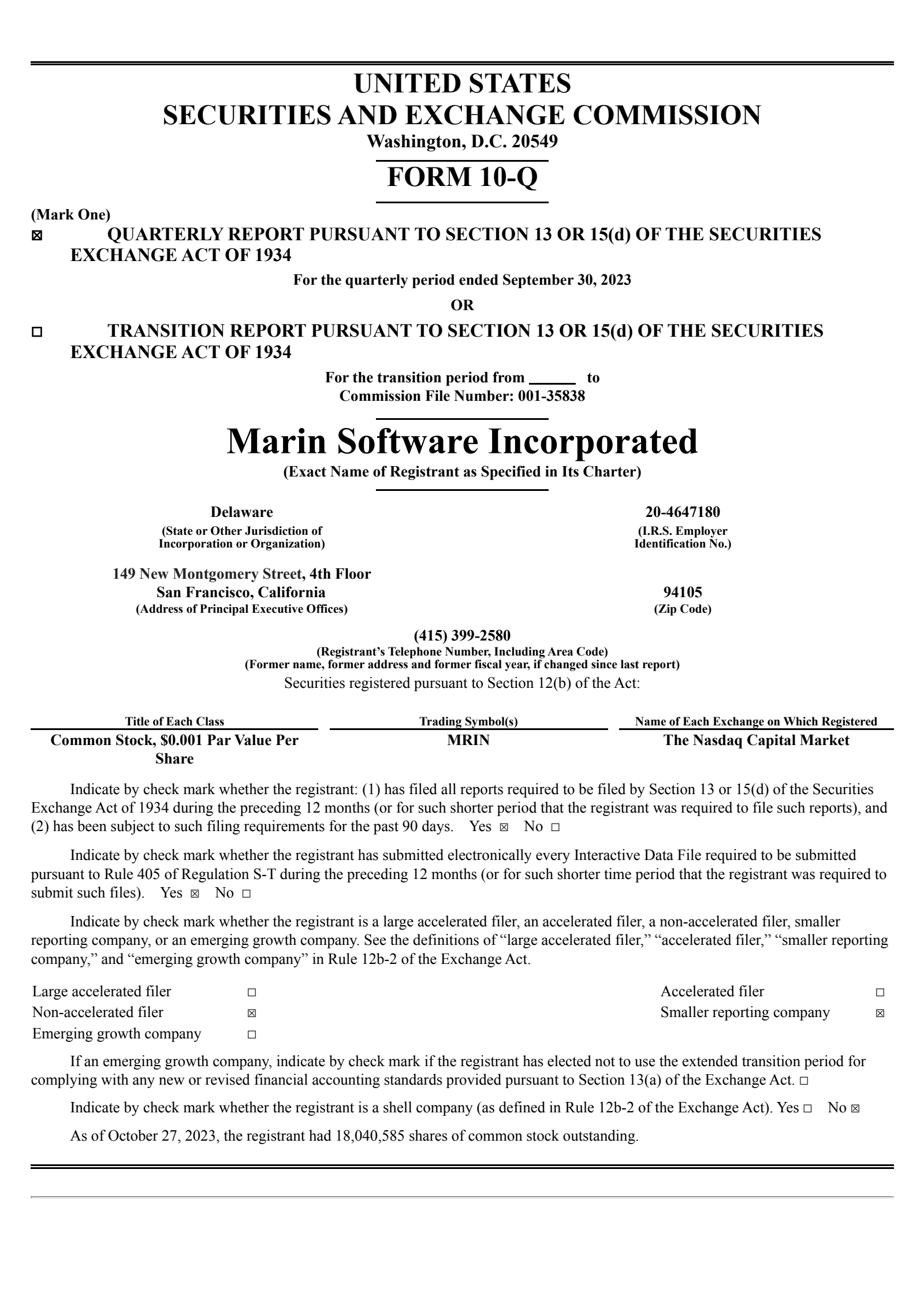 Marin Software's Q3 2023 Quarterly report